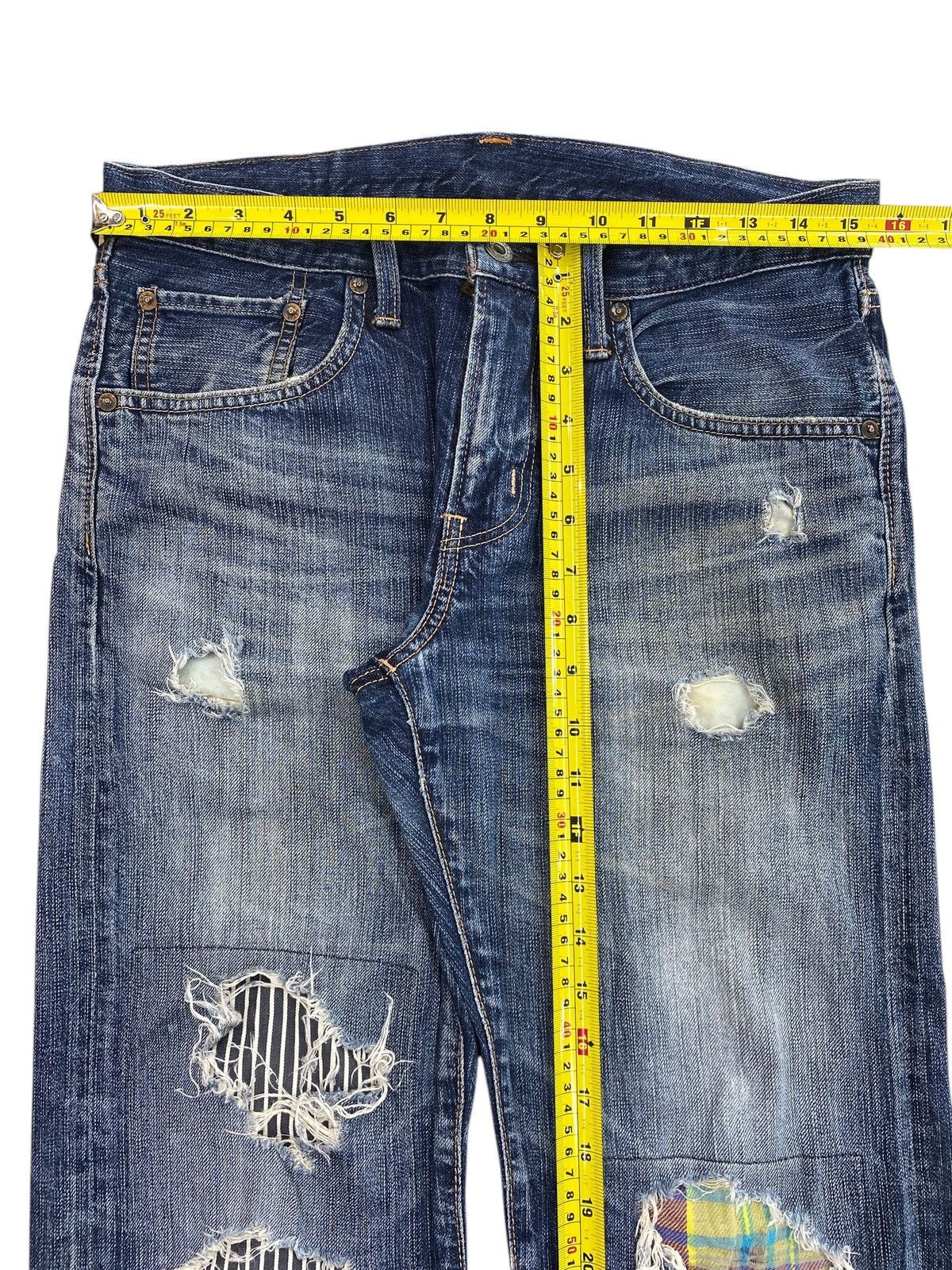 Edwin Vintage Edwin 503 Blue Wash Distress Patch Style Loose Jeans Size US 31 - 9 Thumbnail