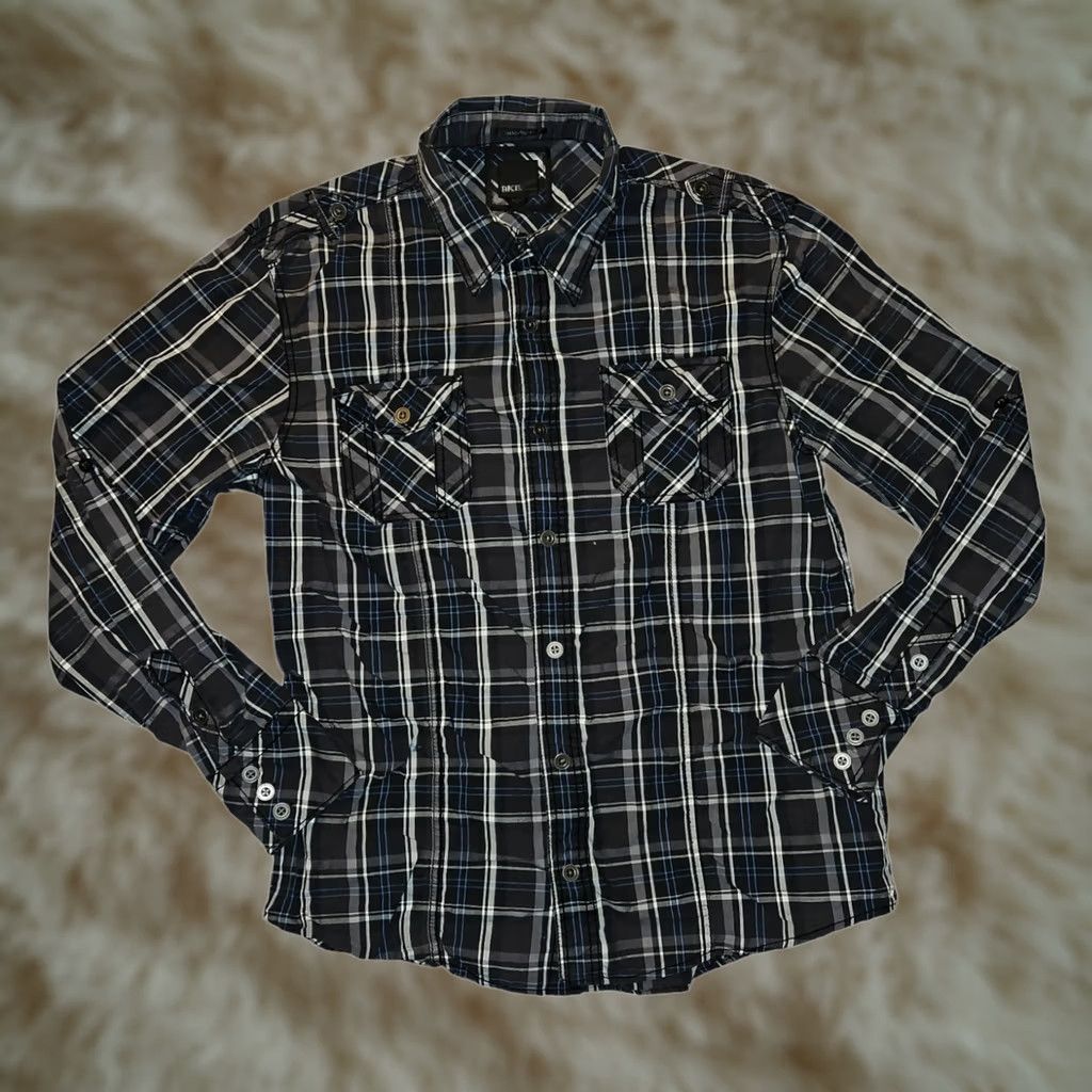 Vintage VINTAGE? No. (Original has no vintage indicator) - Buckle BKE Button-Up Shirt Black Plaid XL Long Sleeve Athletic Fit Roll Tab Mens Shirt Size US XL / EU 56 / 4 - 1 Thumbnail