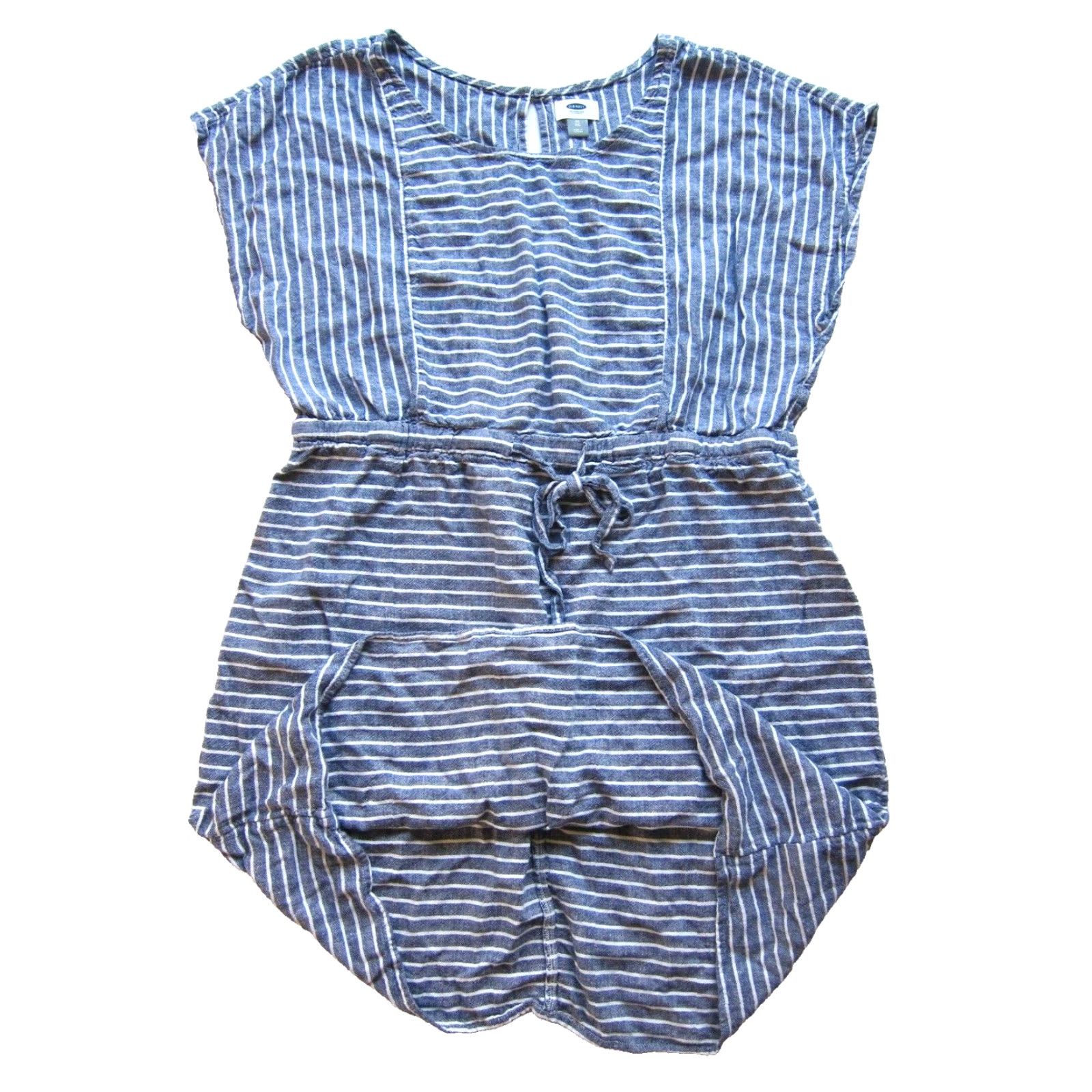 Old Navy Old Navy Linen Rayon Blue White Stripe Short Sleeve Shift Sheath Tunic Dress XL Size 40" / US 18 - 6 Thumbnail