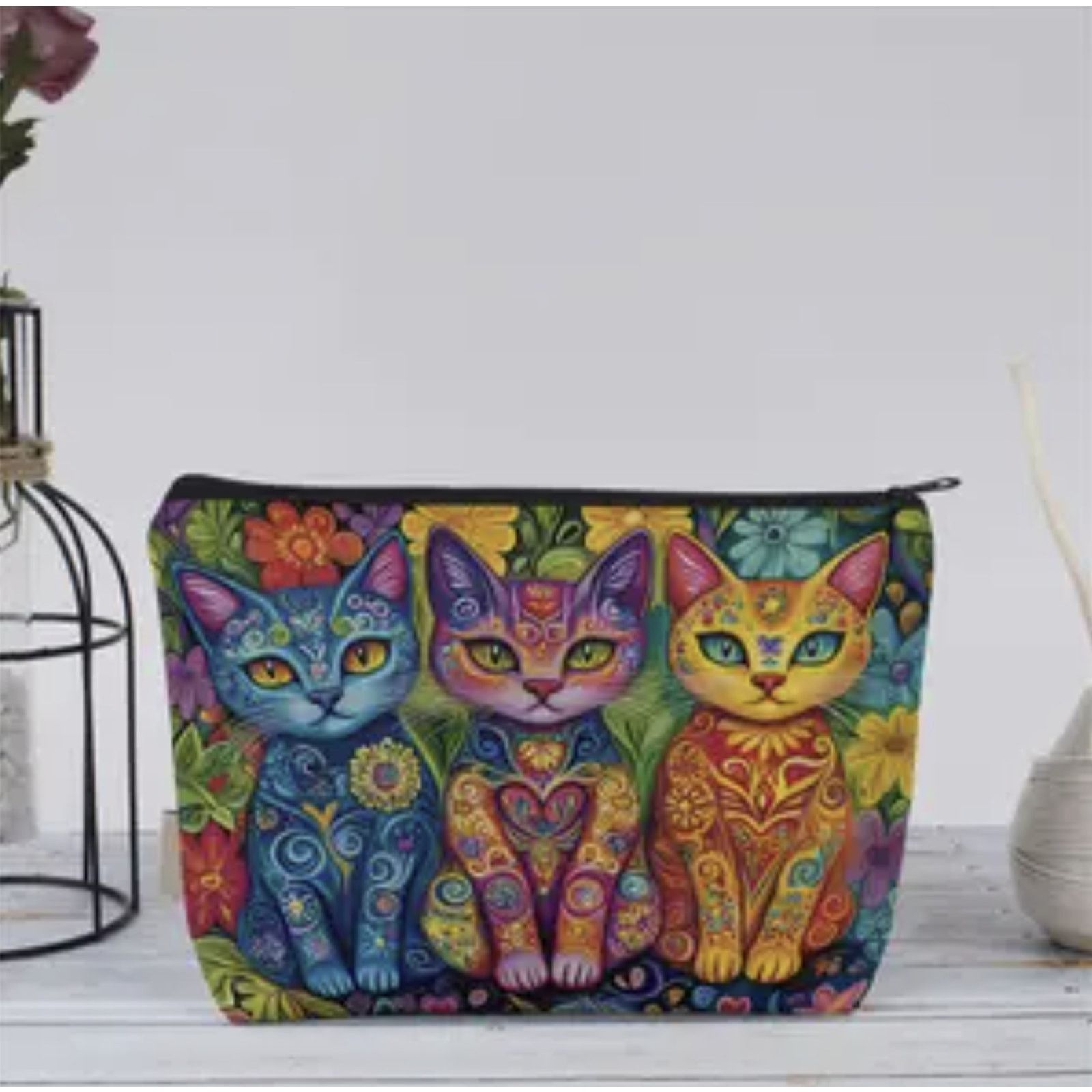 Other Cat Trio Psychedelic Makeup Bag Colorful Art Cosmetic Pouch Size ONE SIZE - 7 Thumbnail