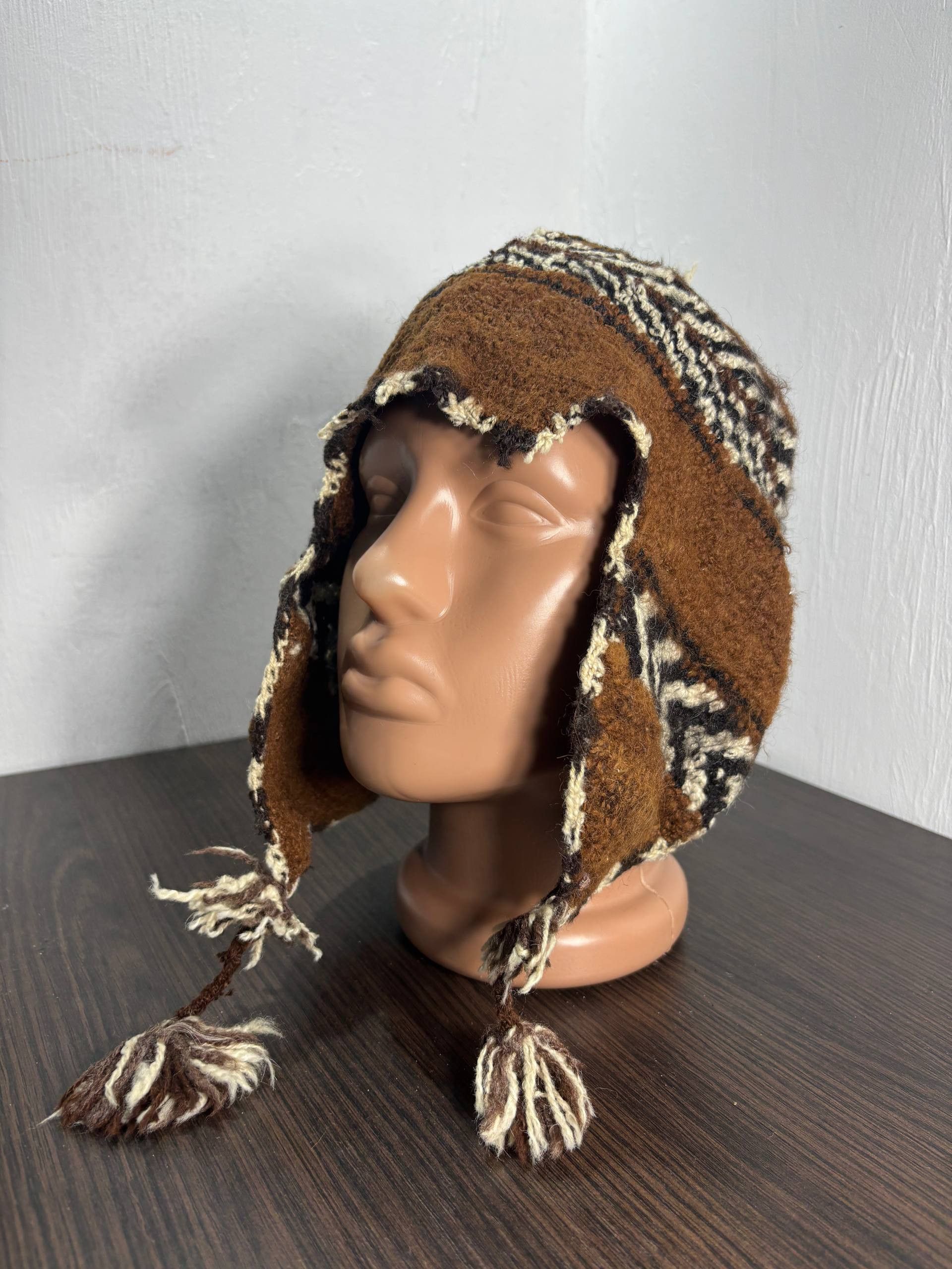 Vintage Vintage Aztek Barbarian Knit Ushanka Hat Size ONE SIZE - 1 Thumbnail