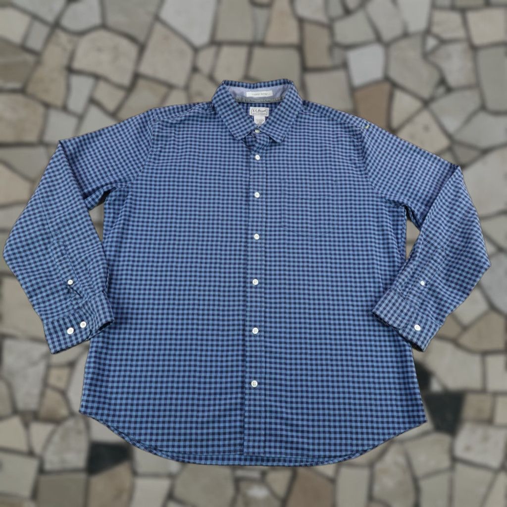 Vintage VINTAGE LL Bean Shirt Men Large Blue Gingham Plaid Slightly Fitted Performance Button Up Size US L / EU 52-54 / 3 - 1 Thumbnail
