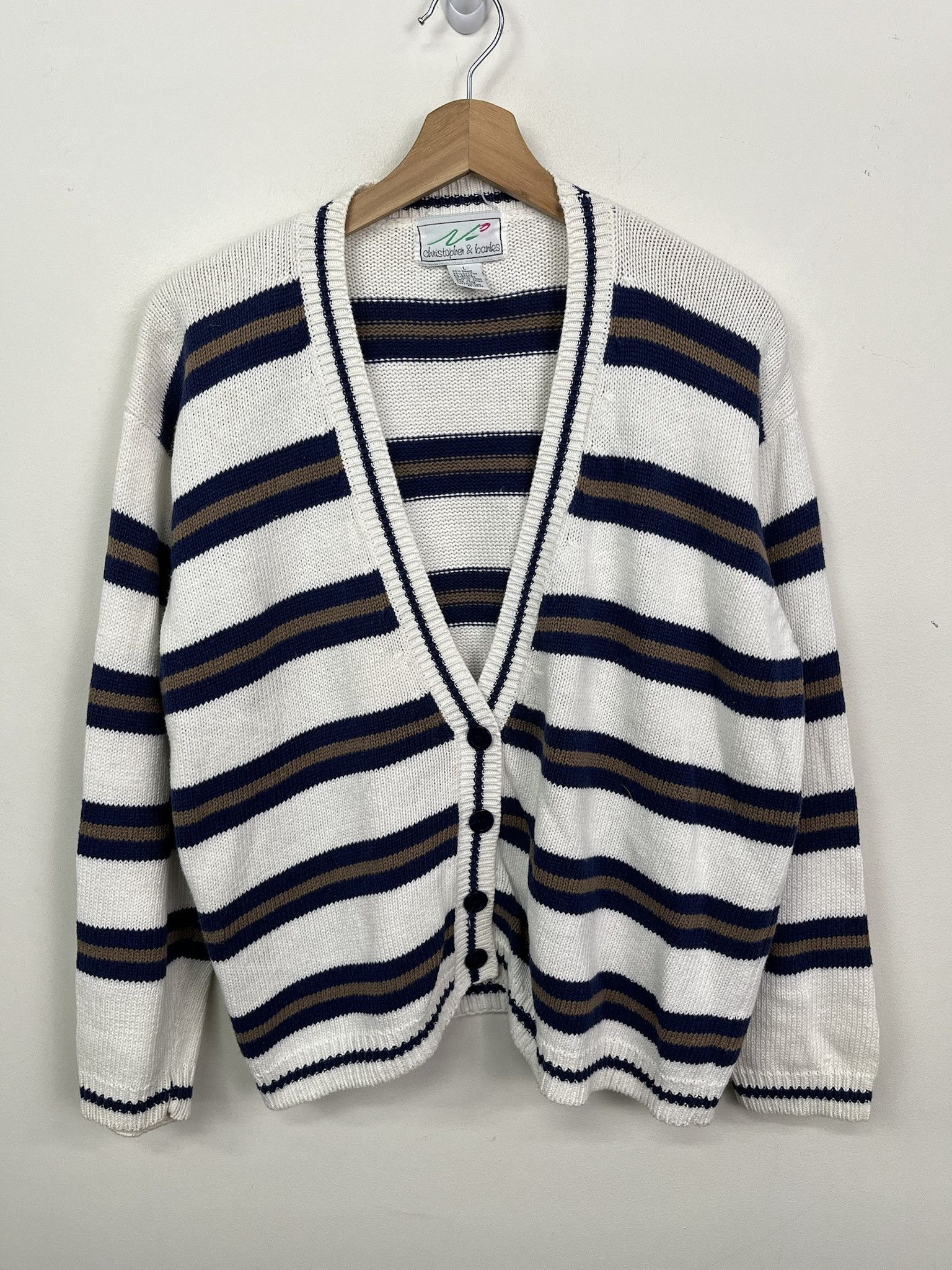 Vintage Vintage 1990s Cardigan Croft and Barrow Striped Knit Sweater Size L Size US L / EU 52-54 / 3 - 1 Thumbnail