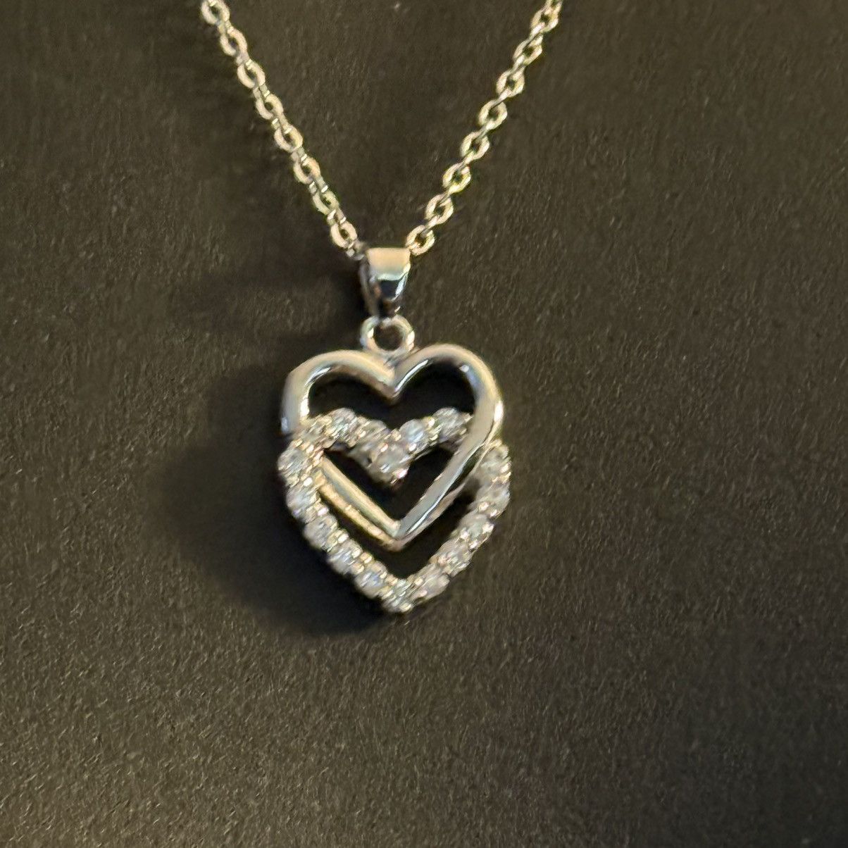 Other Vintage silver cubic zirconia double heart pendant necklace Size ONE SIZE - 4 Thumbnail