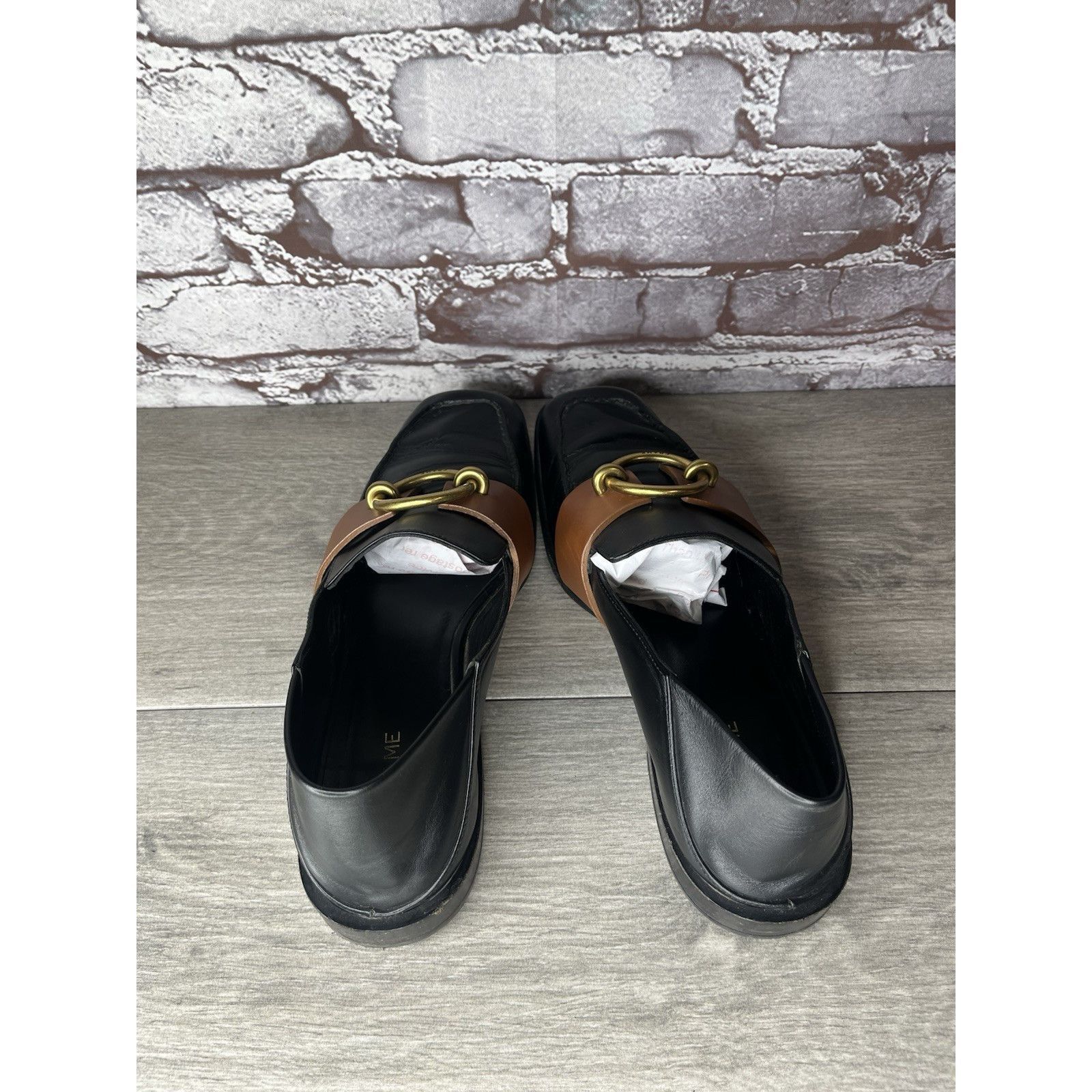 Frame Frame Le Montecito Black Leather Gold Harness Loafers Shoes Size US 8 / IT 38 - 6 Thumbnail