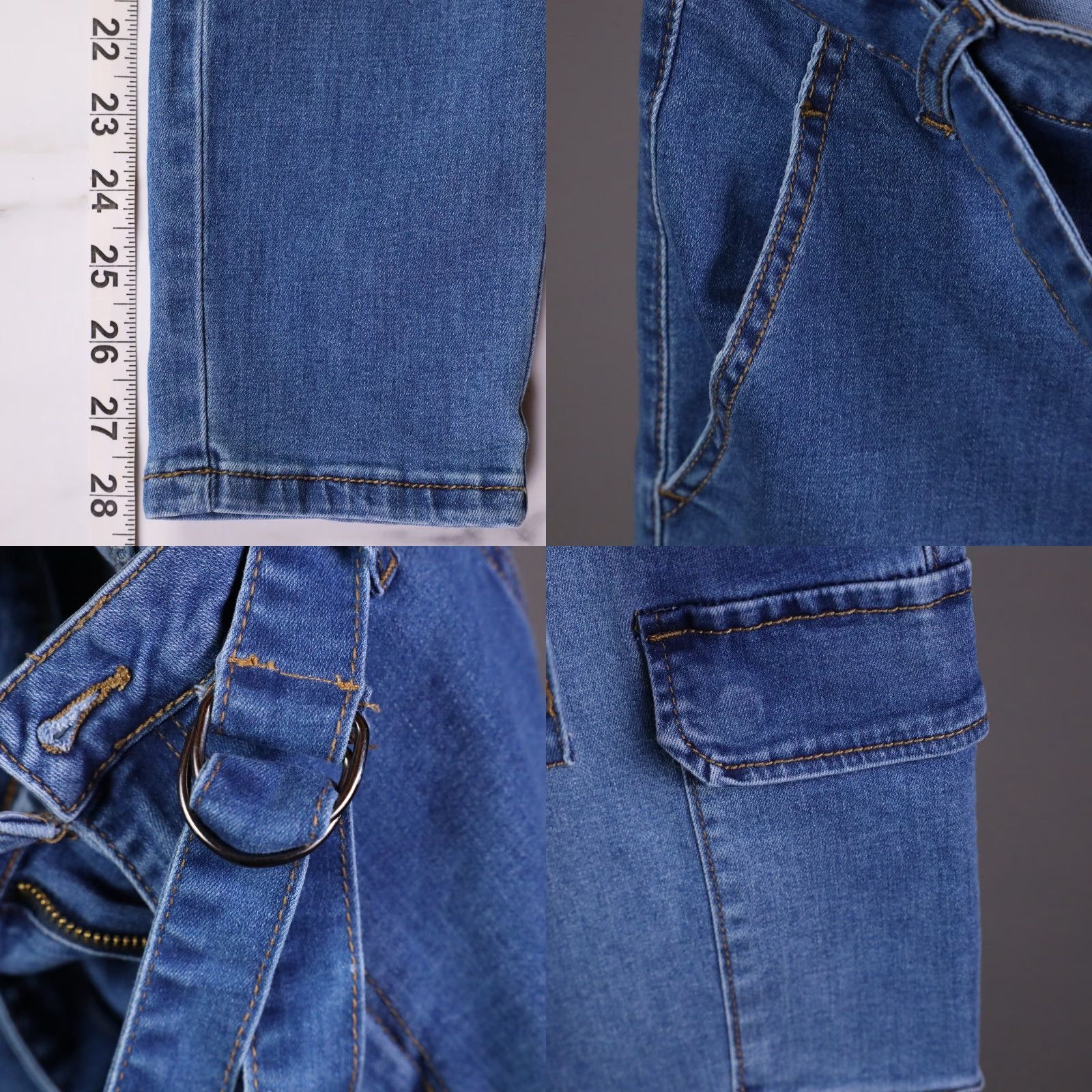 Vintage Twiin Sisters Jeans Cargo Skinny High Rise Belted 26in Waist Womens Medium Blue NWT Size 32" / US 10 / IT 46 - 8 Thumbnail