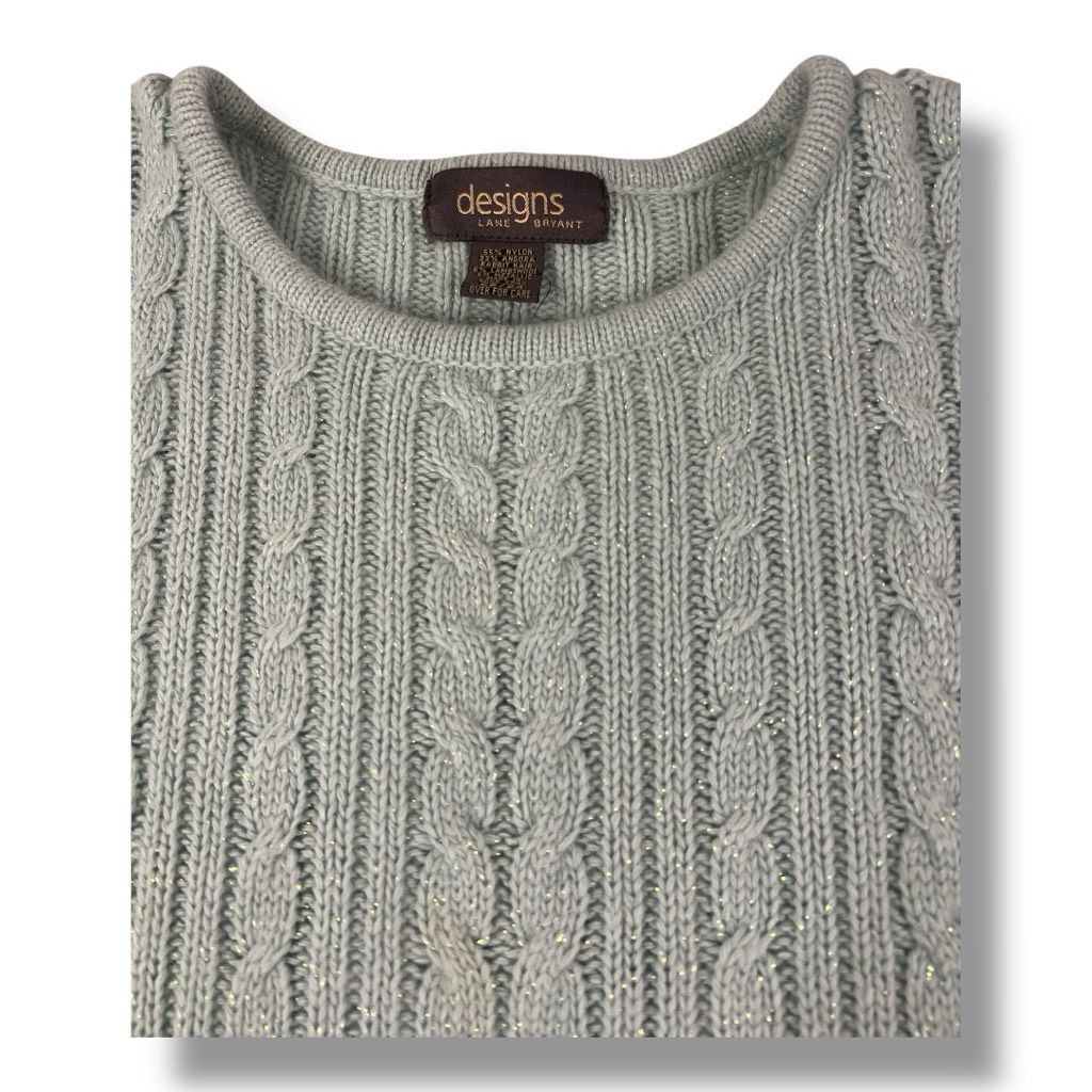 Other Designs by Lane Bryant Metallic Rabbit Hair Lambswool Green Size 3XL / US 20-22 - 2 Thumbnail