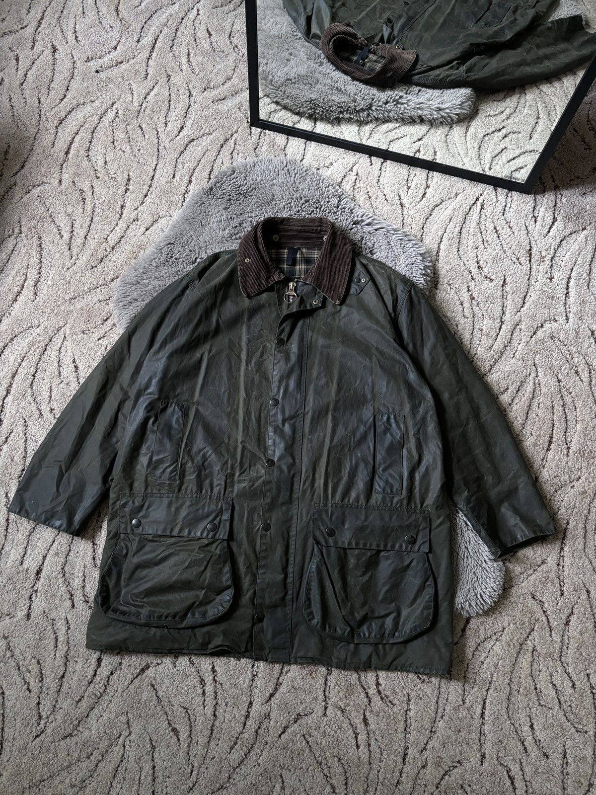 image of Barbour Jacket Border A200 Wax Coat Olive Hunting C46 / C117 in Green, Men's (Size 2XL)