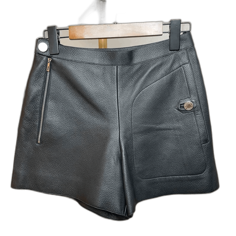 HERMES Black Leather Shorts Size 34