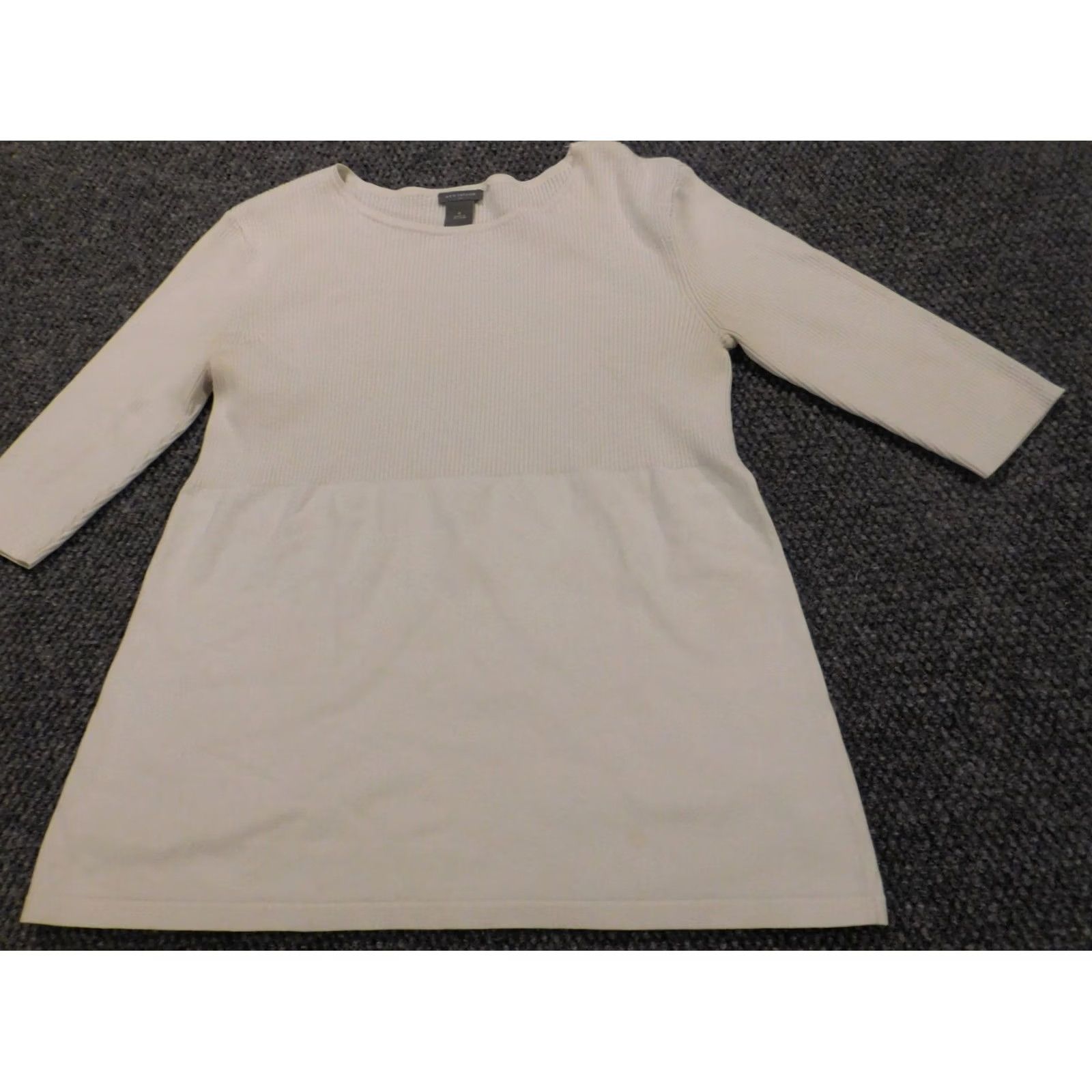 Ann Taylor Ann Taylor Womens Sweater M White pullover Crew Neck Cable-Knit Knit Stretch Casual Regular Size M / US 6-8 / IT 42-44 - 2 Thumbnail