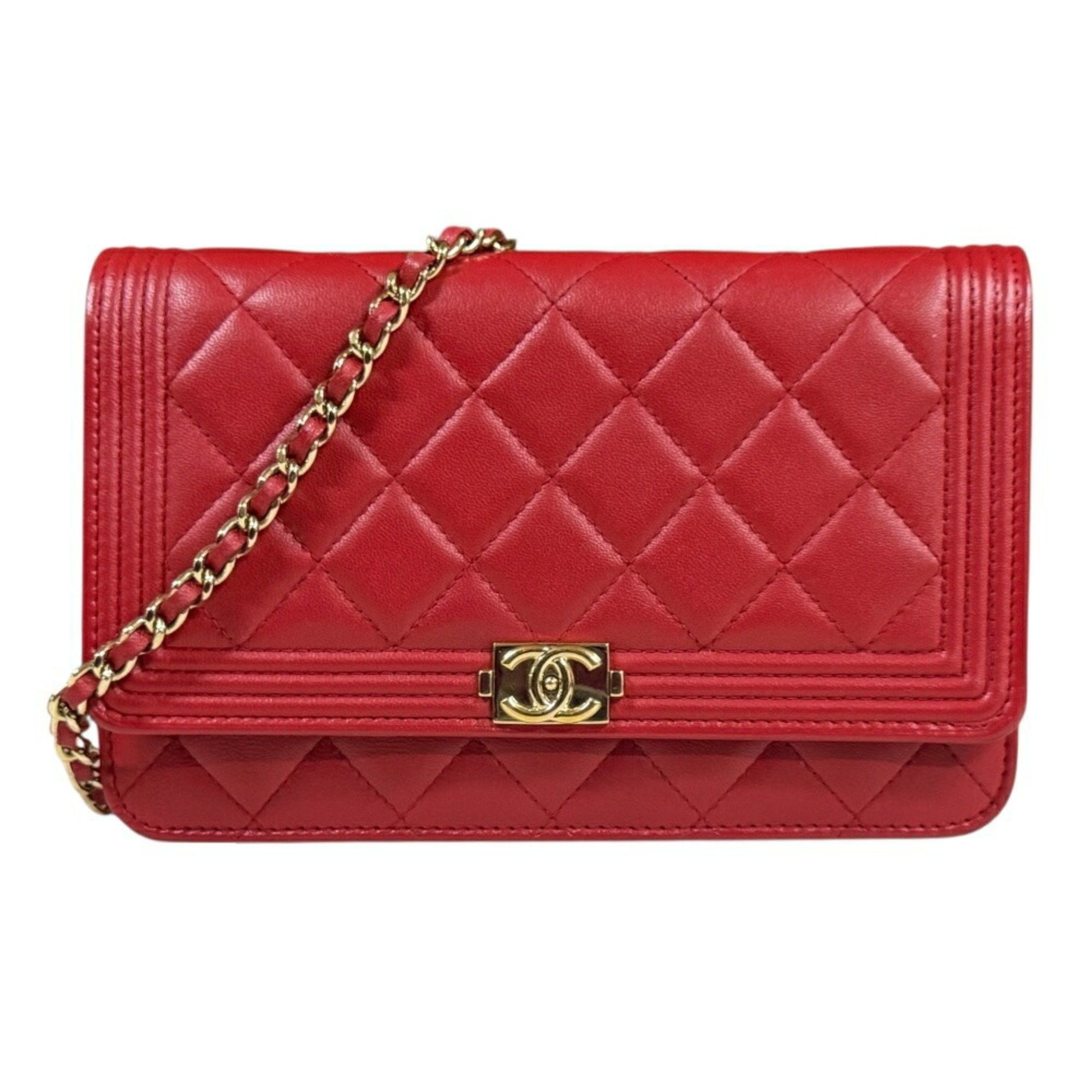 Chanel Chanel Boy Shoulder Bag Leather Red Women's CHANEL Chain Wallet Size ONE SIZE - 1 Thumbnail