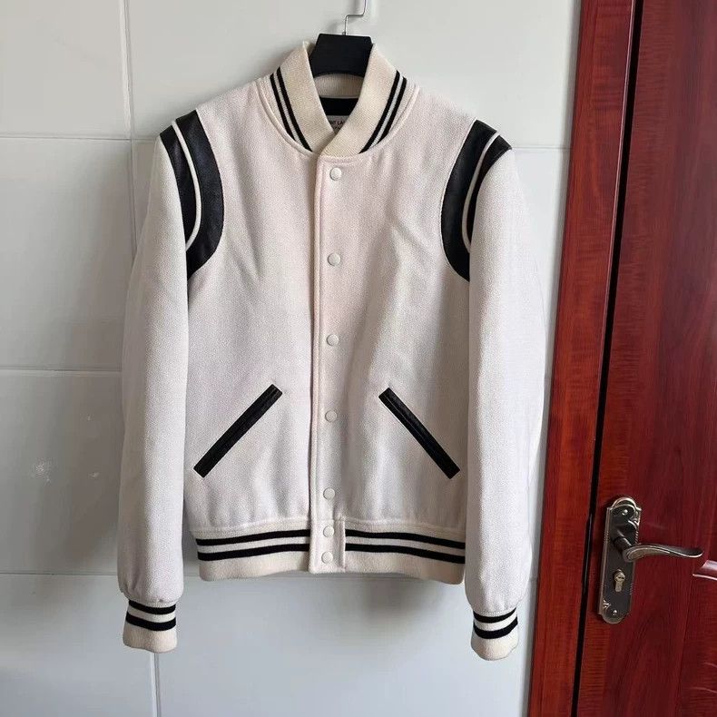 Saint Laurent Paris Saint Laurent White Wool Baseball Jacket- DMC Size US L / EU 52-54 / 3 - 1 Thumbnail