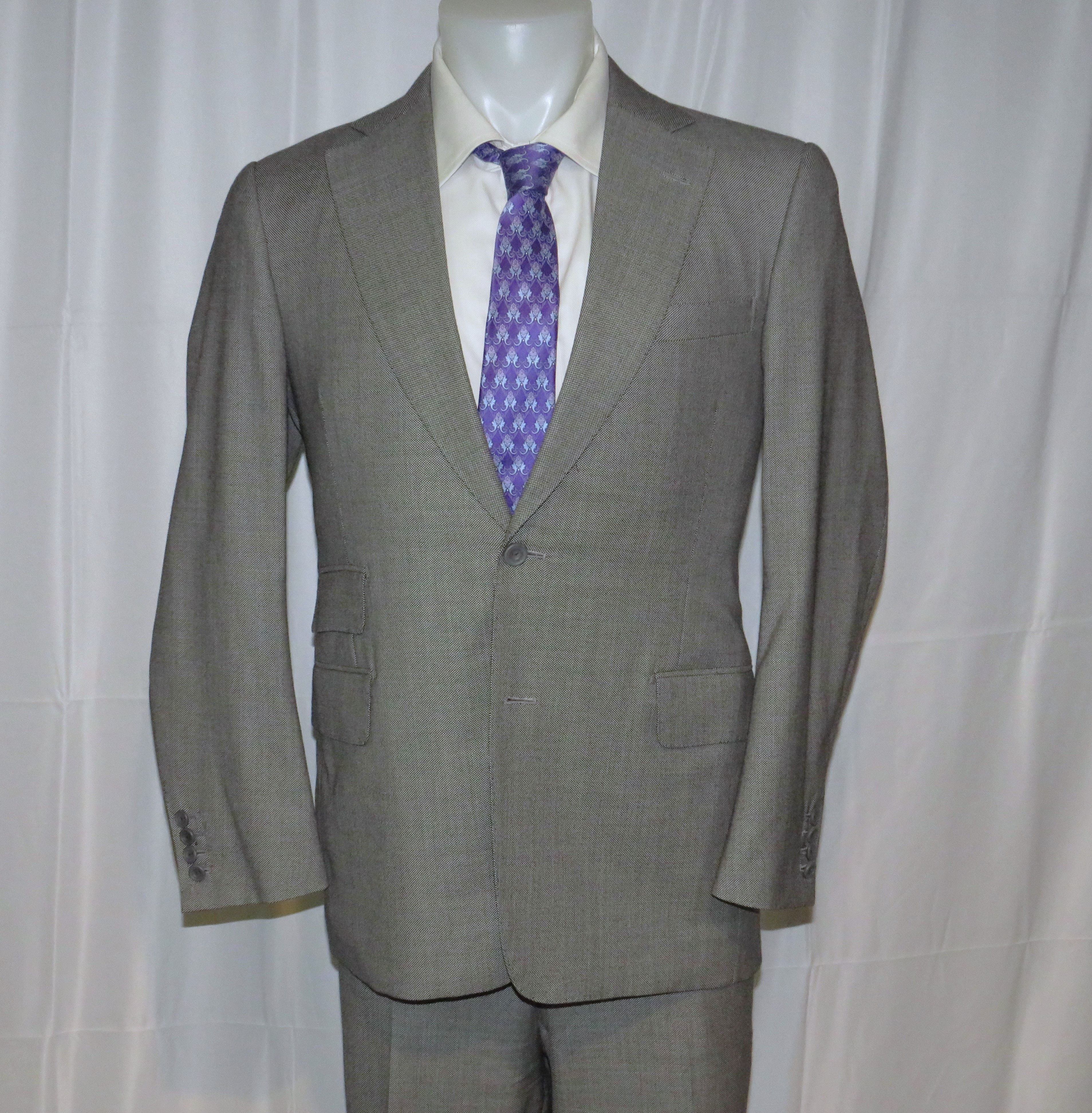 Henry Poole × Savile Row Bespoke Gray Birdseye Two Button Suit 36S Size 36S - 3 Thumbnail