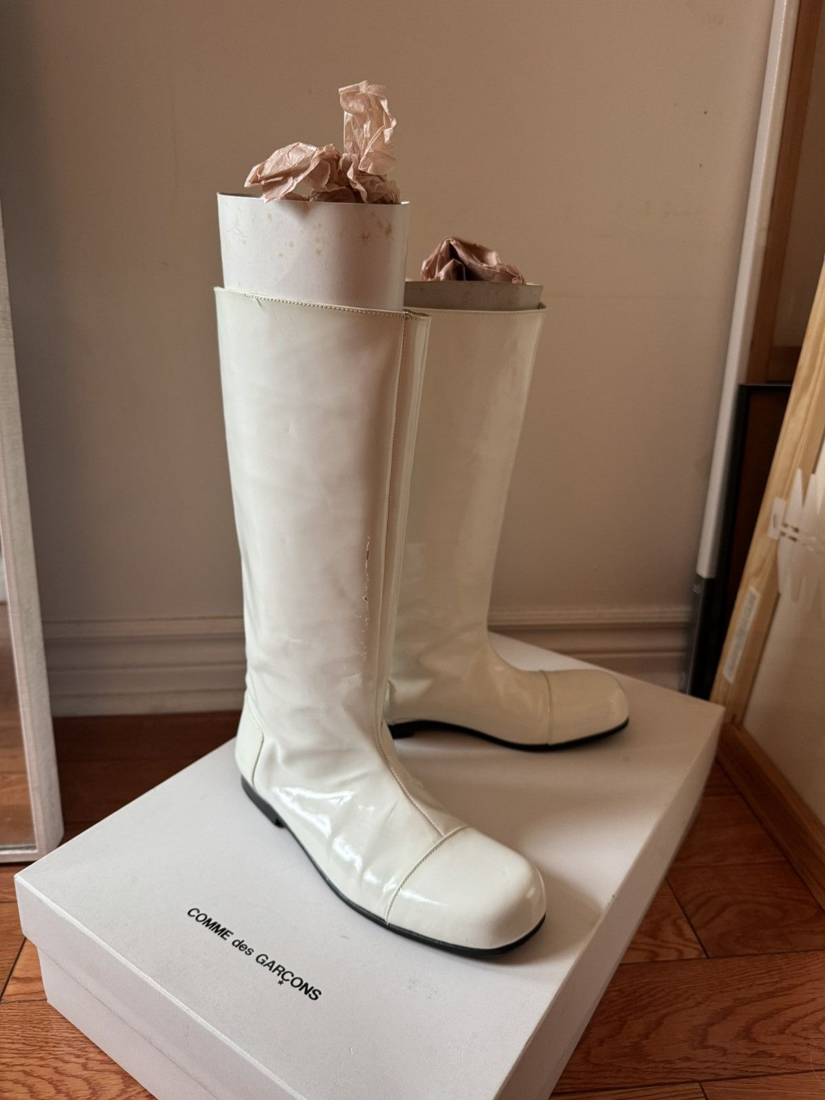 Comme des Garcons ARCHIVAL FW99 Comme des Garçons Square Toe Patent Boots Size US 6 / IT 36 - 1 Thumbnail