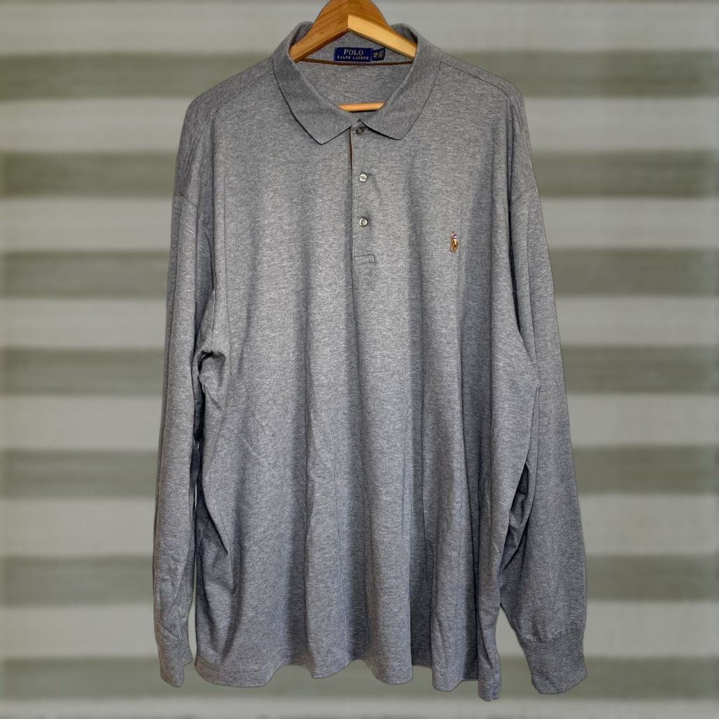 Polo Ralph Lauren Polo Ralph Lauren Shirt Men's Long Sleeve Polo Gray 3XB Big & Tall Classic Embroidered Logo, Button-Front, Cotton, Pre-owned Size US XXL / EU 58 / 5 - 1 Thumbnail