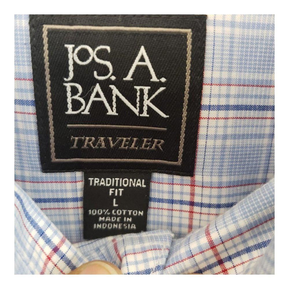 Designer CT452 Jos A Bank Traveller Blue Striped Short Sleeve Shirt L Size US L / EU 52-54 / 3 - 2 Thumbnail