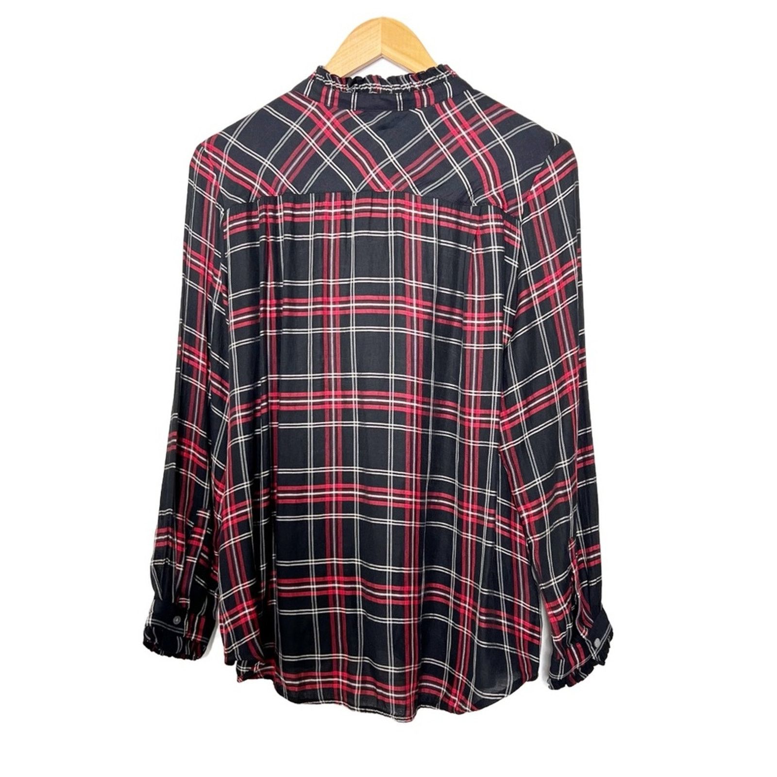 Loft Loft Women’s Petite Plaid Button Down Flannel Ruffle Shirt Size L / US 10 / IT 46 - 8 Thumbnail