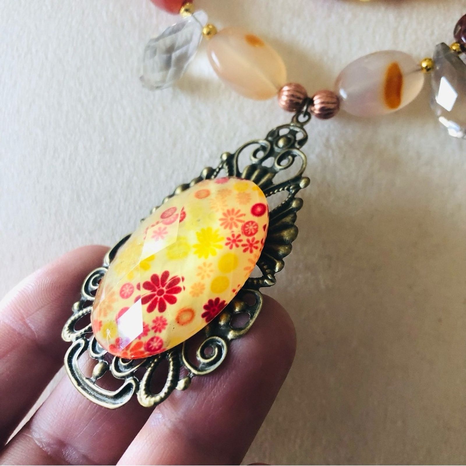 Handmade Handcrafted repurpose stone cameo pendant Pearl necklace Size ONE SIZE - 10 Thumbnail