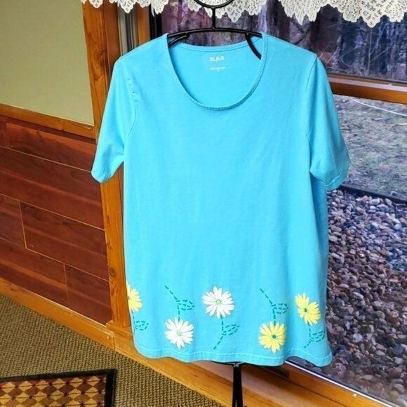 Vintage Blair Embellished Graphic Floral Short Sleeve Round Neck Sz. Size XL / US 12-14 / IT 48-50 - 1 Thumbnail