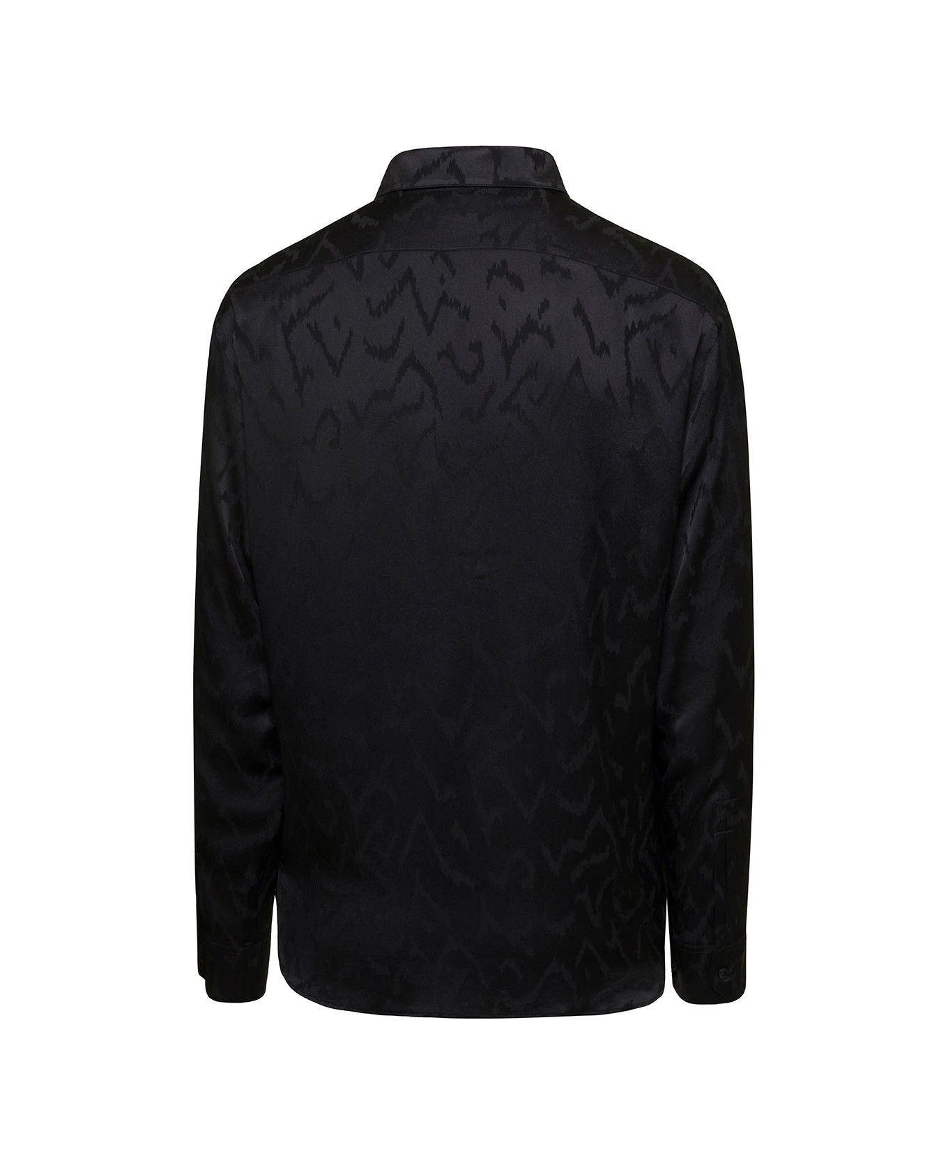 Saint Laurent Paris oc11z0126 646850 Shirt In Matte and Shiny Silk in Black Size US L / EU 52-54 / 3 - 2 Thumbnail