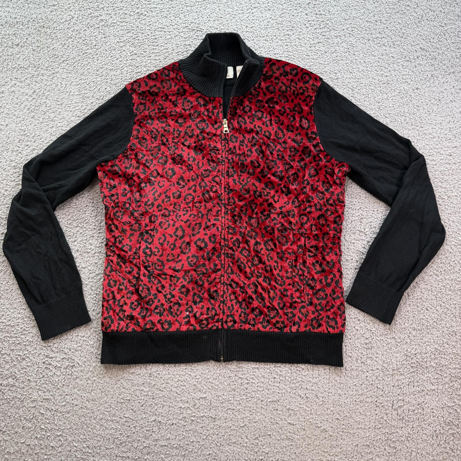 Other Y2K Red Leopard Print Zip Up Jacket Womens L Velour Goth Size L / US 10 / IT 46 - 1 Thumbnail