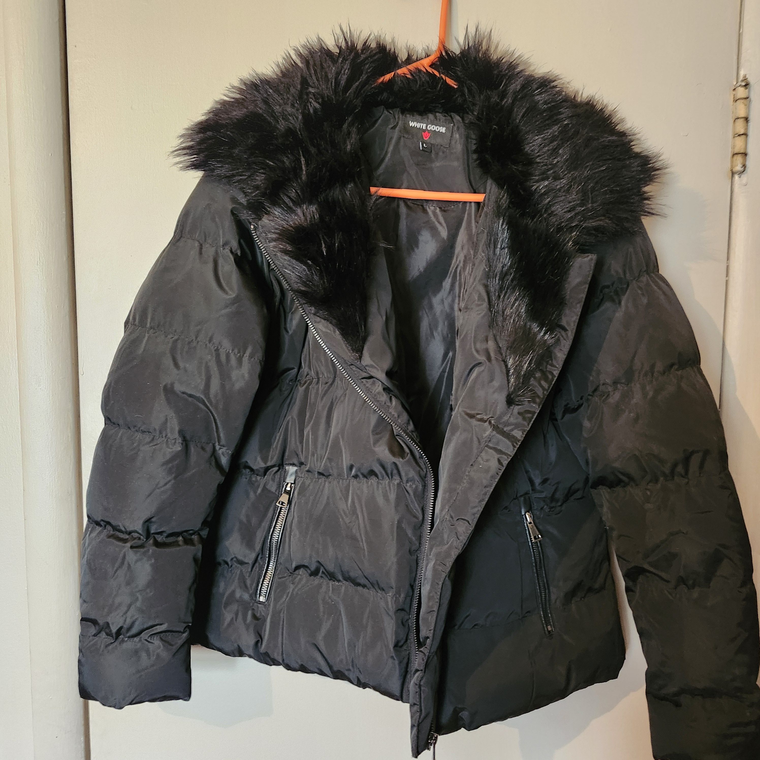 Other White Goose Women Black Puffer Coat L Faux Fur Collar Zipper Size L / US 10 / IT 46 - 7 Thumbnail