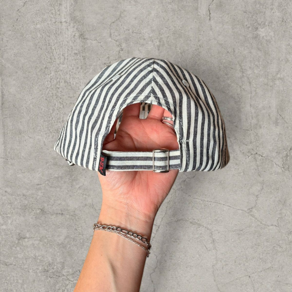 Japanese Brand Cool vintage style cap, white blue/grey stripes. One size Size ONE SIZE - 3 Thumbnail