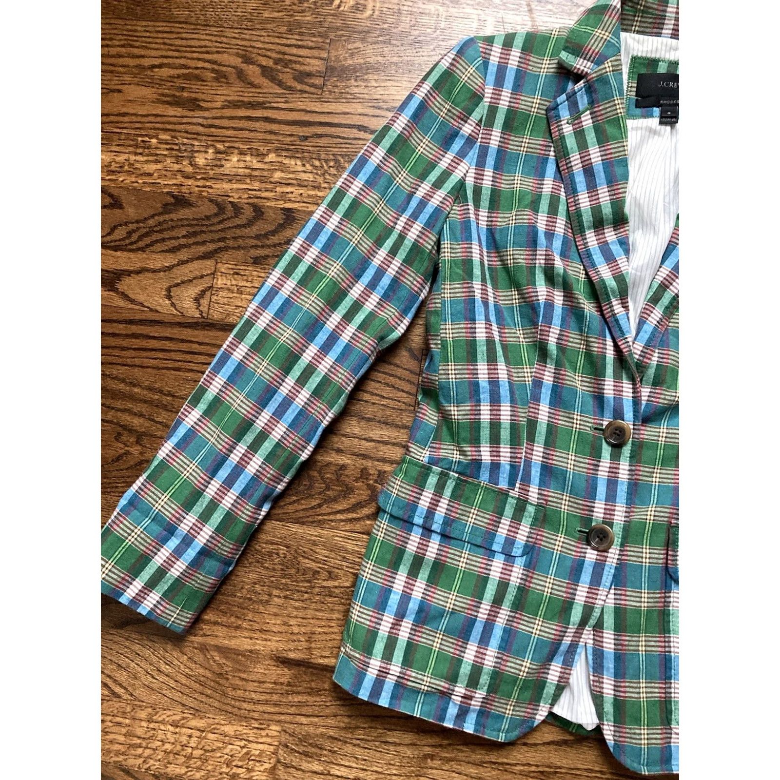 J.Crew VINTAGE J.CREW Rhodes Blazer Plaid Green Linen Blend Women Size 0 Jacket Womens Surgeon Cuff Size XS / US 0-2 / IT 36-38 - 2 Thumbnail