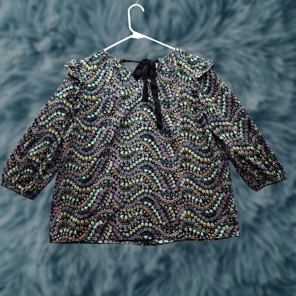 Loft LOFT Blouse Womens Petite Large Multicolor Floral Boho Ruffle Shoulder Tie Back Shirt Size PL Womens Size L / US 10 / IT 46 - 1 Thumbnail