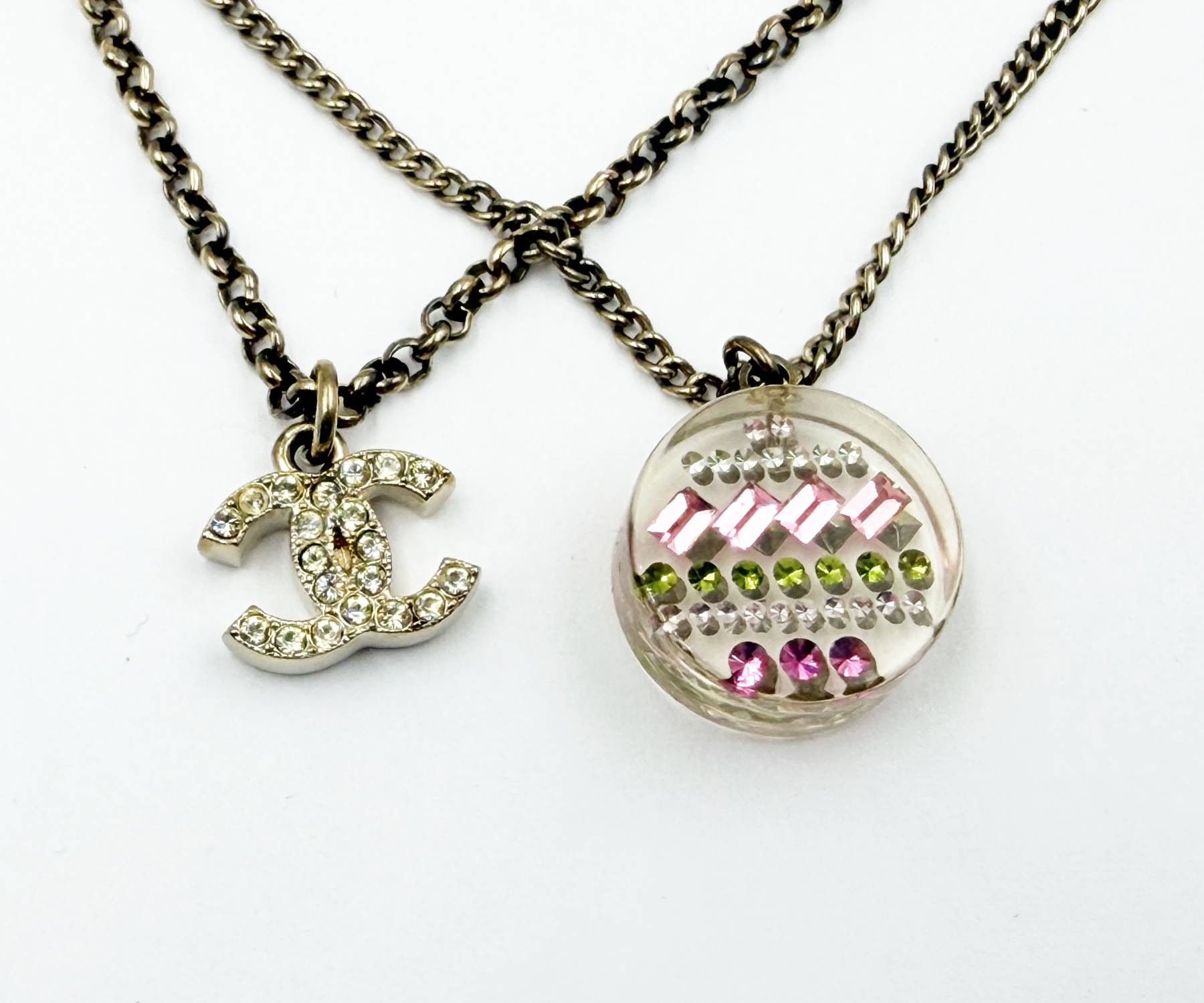 Chanel Chanel Gold CC Round Resin Crystal Double Chain Necklace Size ONE SIZE - 3 Thumbnail