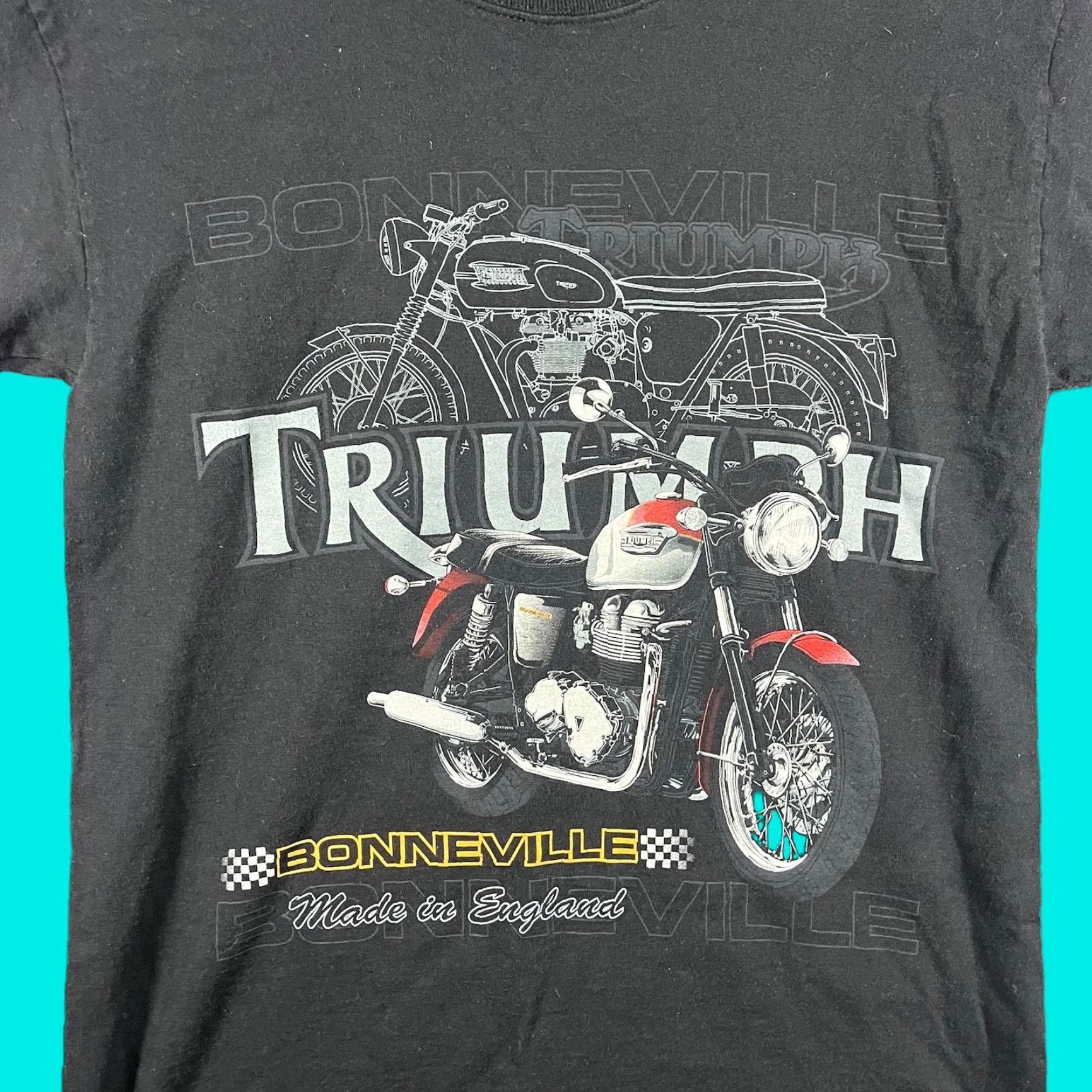 VINTAGE Screen Stars T-Shirt Black Small Crew Neck Bicycle Motorcycle Biker England Triumph Bonneville Shirt Mens 50s 60s Cafe Racer