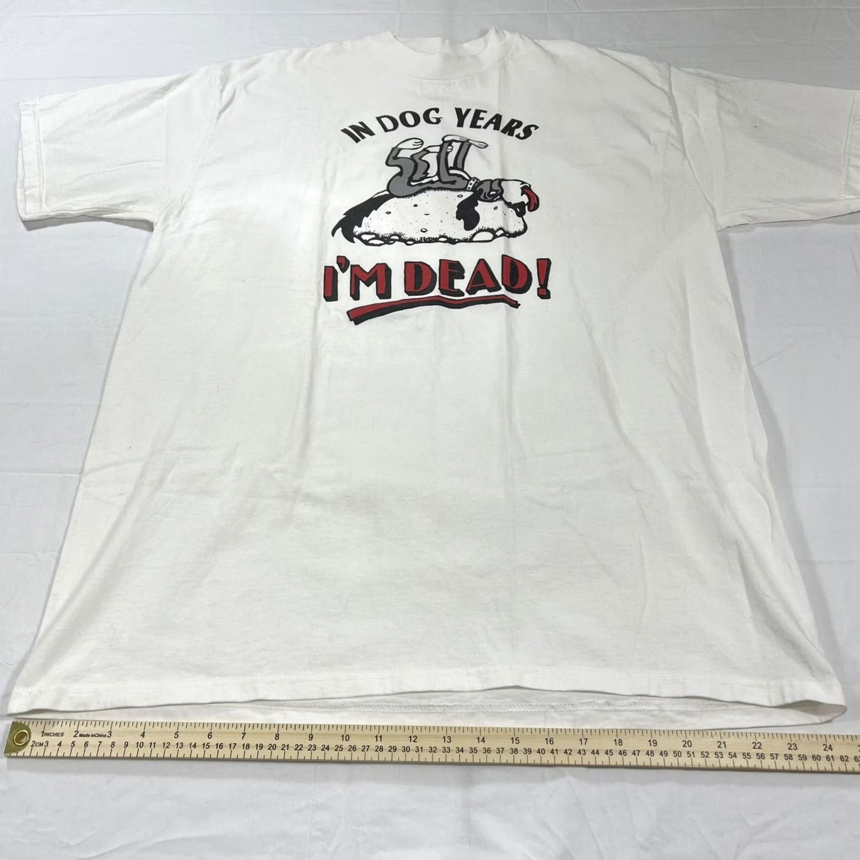 Vintage VINTAGE All Sport T-Shirt Dog Years I'm Dead 90s Funny Graphic White 2XL Mens Shirt Size US XXL / EU 58 / 5 - 6 Thumbnail