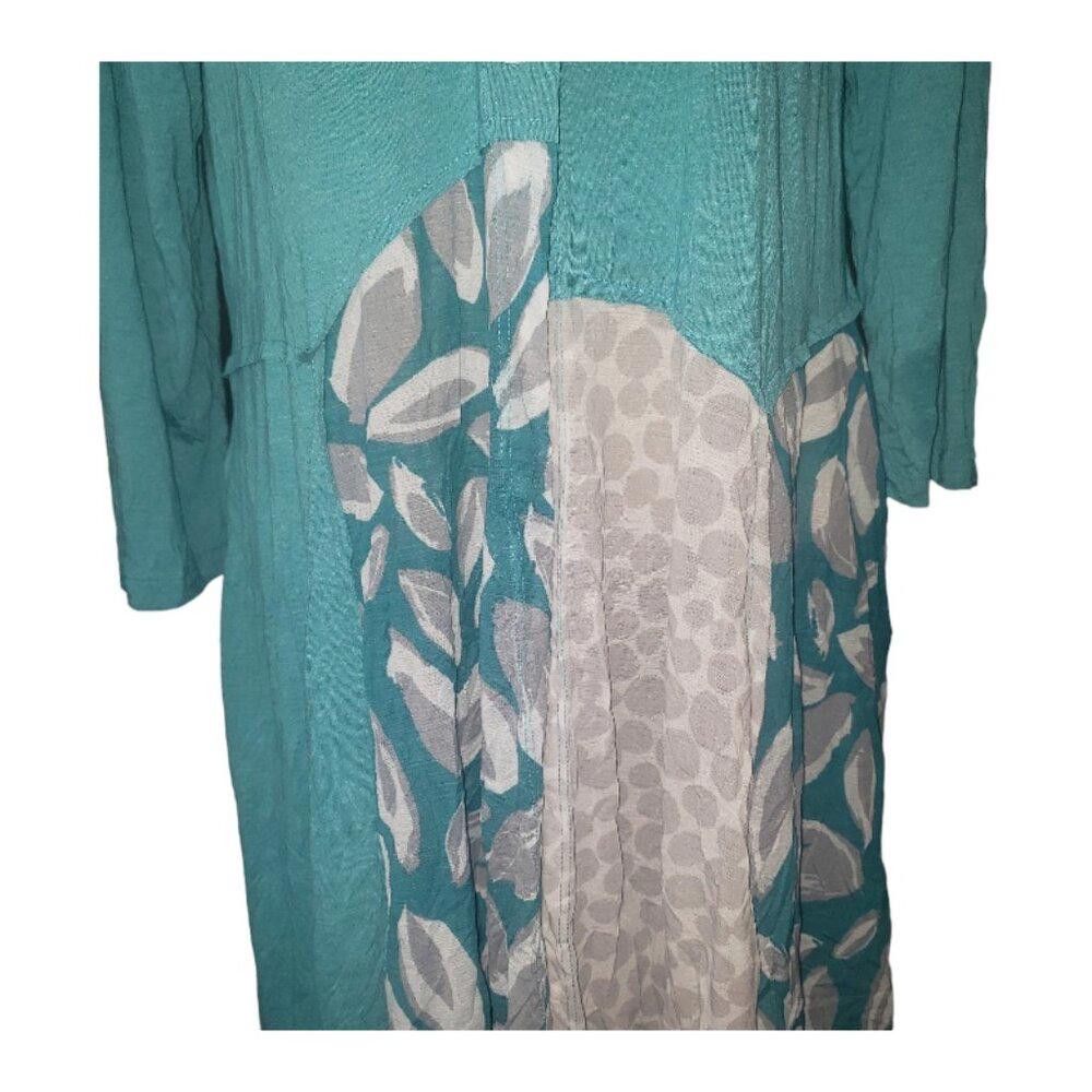 Designer CT1457 Chalet et Ceci Knee Length Button Front Aqua Tunic M Size M / US 6-8 / IT 42-44 - 4 Thumbnail