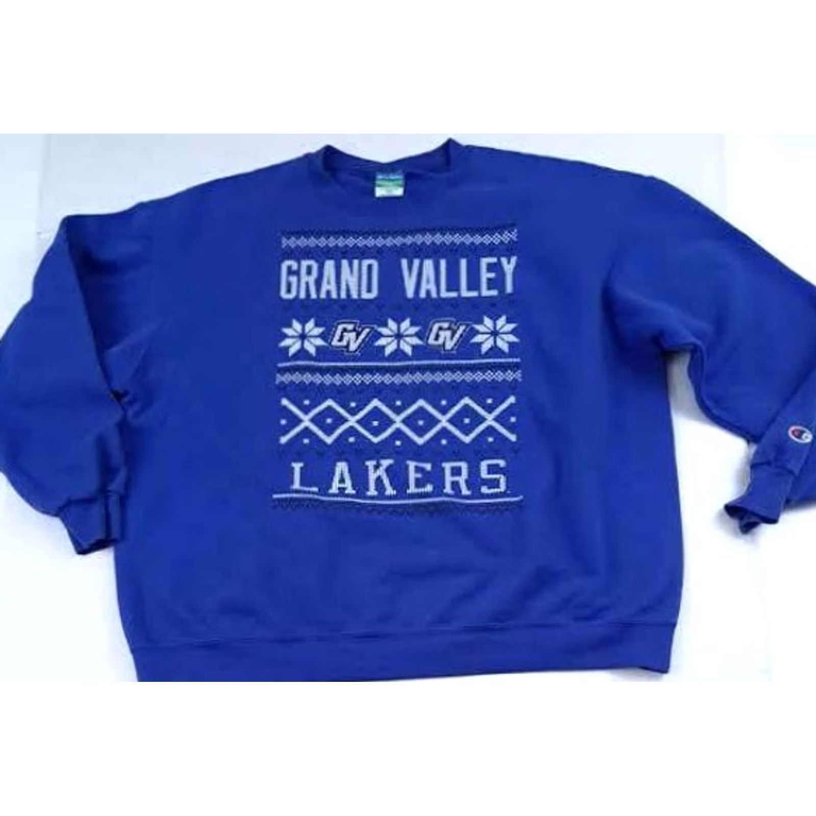 Champion VINTAGE Grand Valley Lakers Sweatshirt 2XL Champion Snowflake Sweatshirt Blue Mens Women Unisex Adults Cotton Eco Fleece Pullover 80s Theme Size US XXL / EU 58 / 5 - 2 Thumbnail