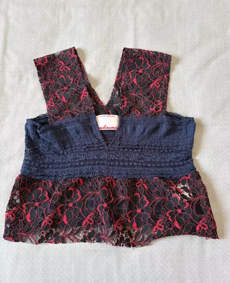 Yohji Yamamoto Vintage Lace Trimmed Spaghetti Strap Top-2506 Size XXS / US 00 / IT 34 - 2 Thumbnail