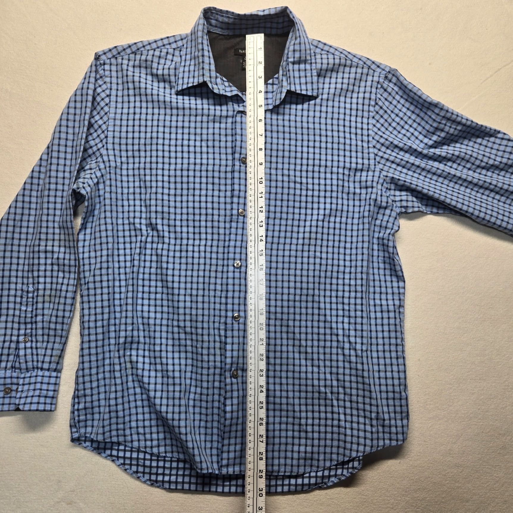 Van Heusen Van Heusen Shirt Button-Up Blue Check Adult Men L 16 16.5 Cotton Short Sleeve 48-in Chest Regular 60s Modern Mens Size US L / EU 52-54 / 3 - 6 Thumbnail