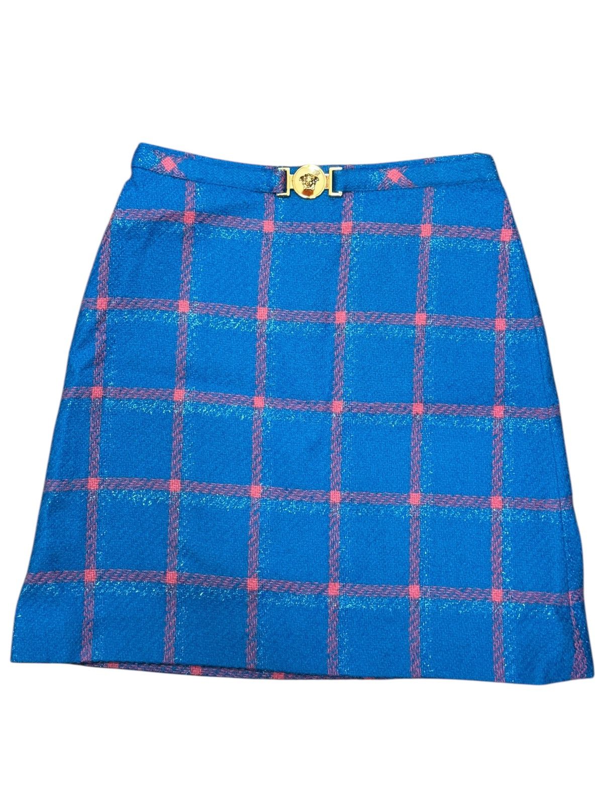 Versace Versace Virgin Wool Check Mini Skirt Medusa Button Size 27" / US 4 / IT 40 - 3 Thumbnail