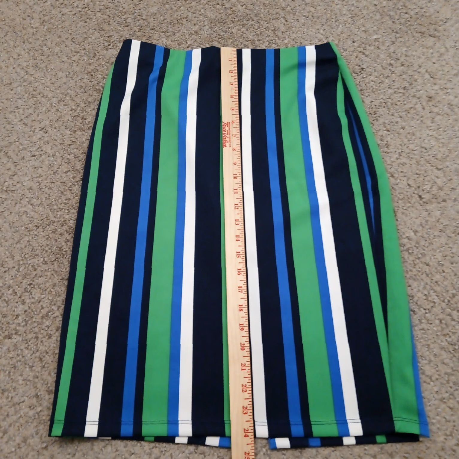 Vintage NYCC Skirt Small Blue Green Striped Knee Length Pencil Pull On Slit Size 28" / US 6 / IT 42 - 4 Thumbnail