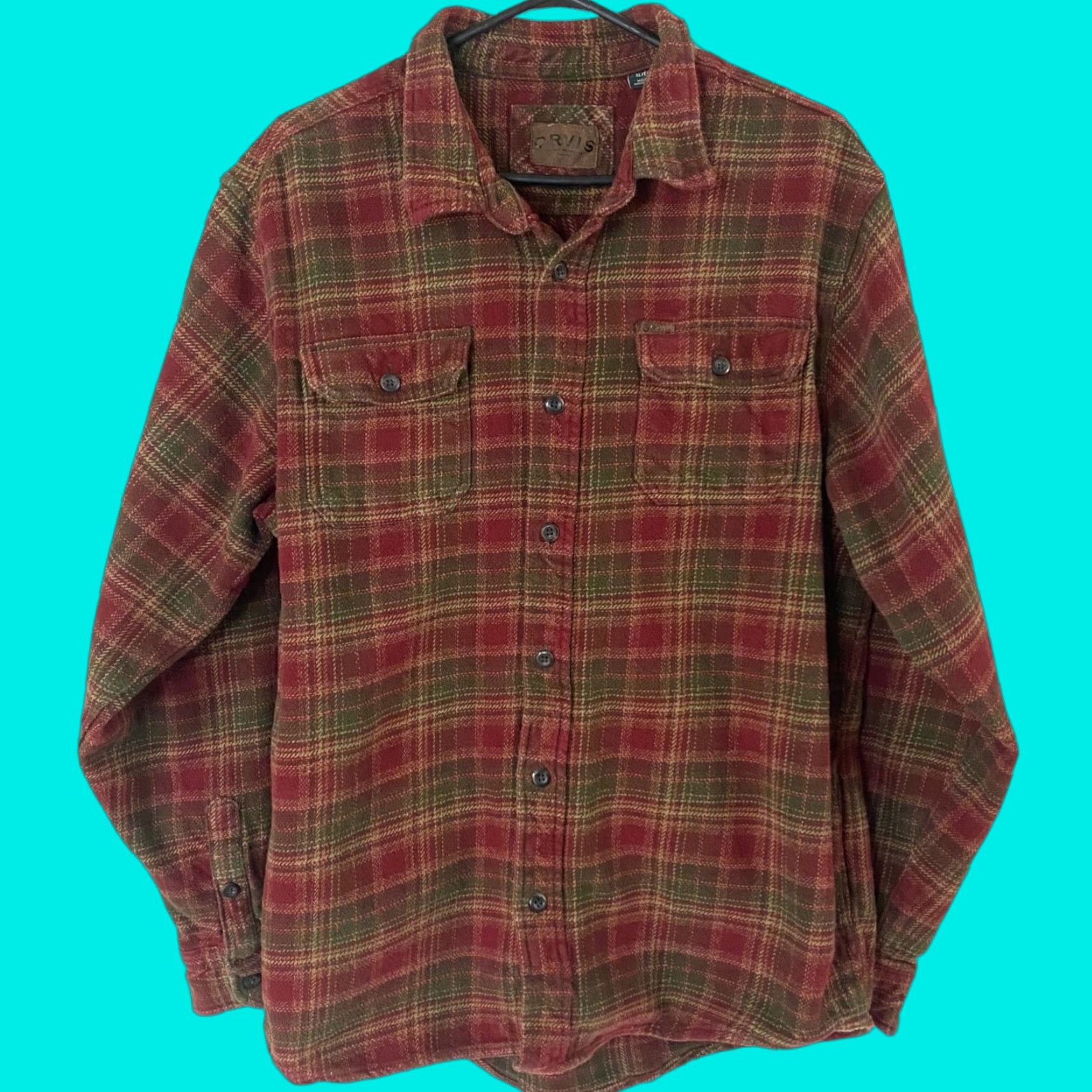Orvis VINTAGE Orvis Big Bear Heavyweight Button-Up Flannel Shirt Mens XL Red & Green Plaid Size US XL / EU 56 / 4 - 1 Thumbnail
