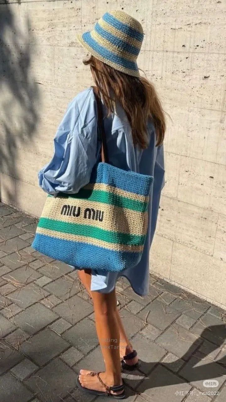 Prada Prada Size S Blue striped straw-knitted fisherman's hat Size ONE SIZE - 9 Thumbnail