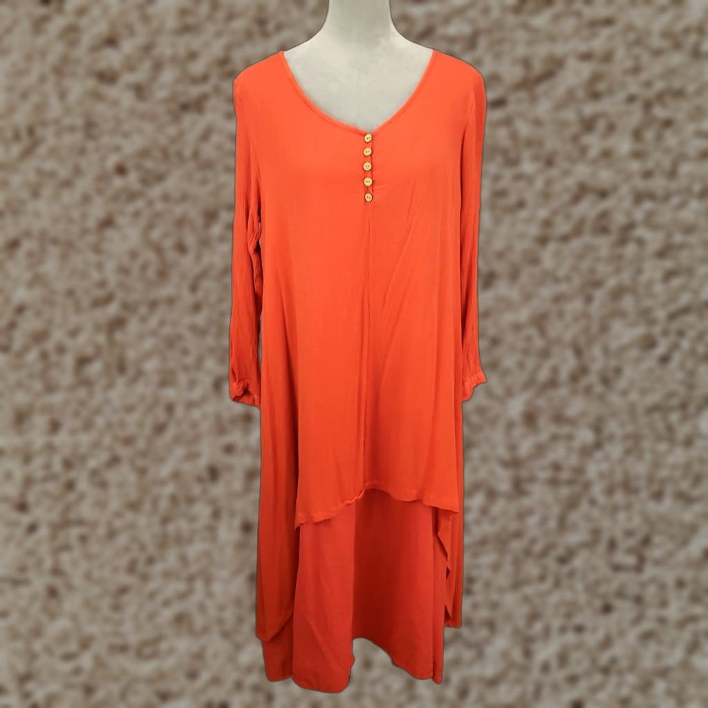Vintage Zanzea Dress Womens 2XL Long Maxi A-Line Bohemian Orange Lined V-Neck Pullover Casual Travel Size XXL / US 16-18 / IT 52-54 - 1 Thumbnail