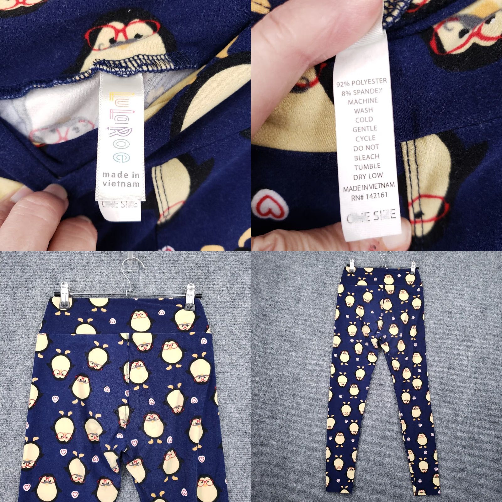 Vintage LuLaRoe Leggings Womens One Size Blue Penguin Heart Animal Print Stretch Casual Size 42" / US 20 - 8 Thumbnail