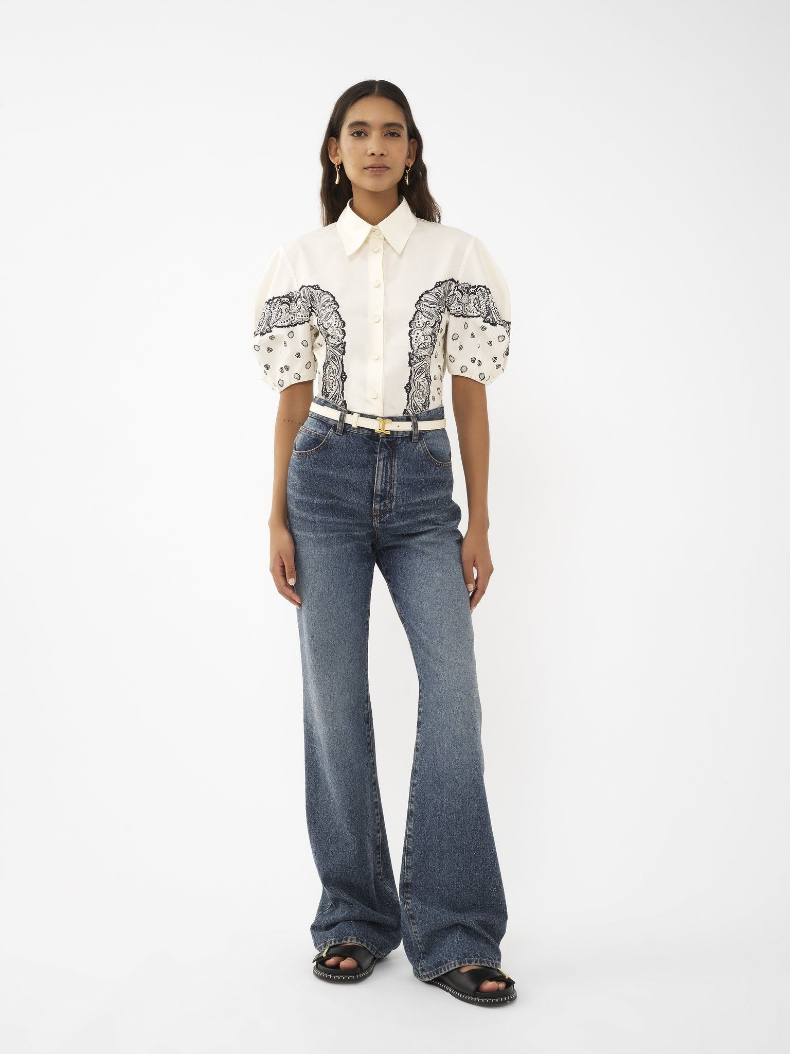 Chloe o1y0825 Patterned Shirt in Ivory/Black Size S / US 4 / IT 40 - 4 Thumbnail