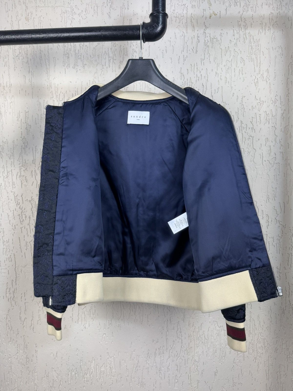 Designer × Sandro Sandro Floral Embroidery Stripped Trim Bomber Jacket Size S / US 4 / IT 40 - 3 Thumbnail