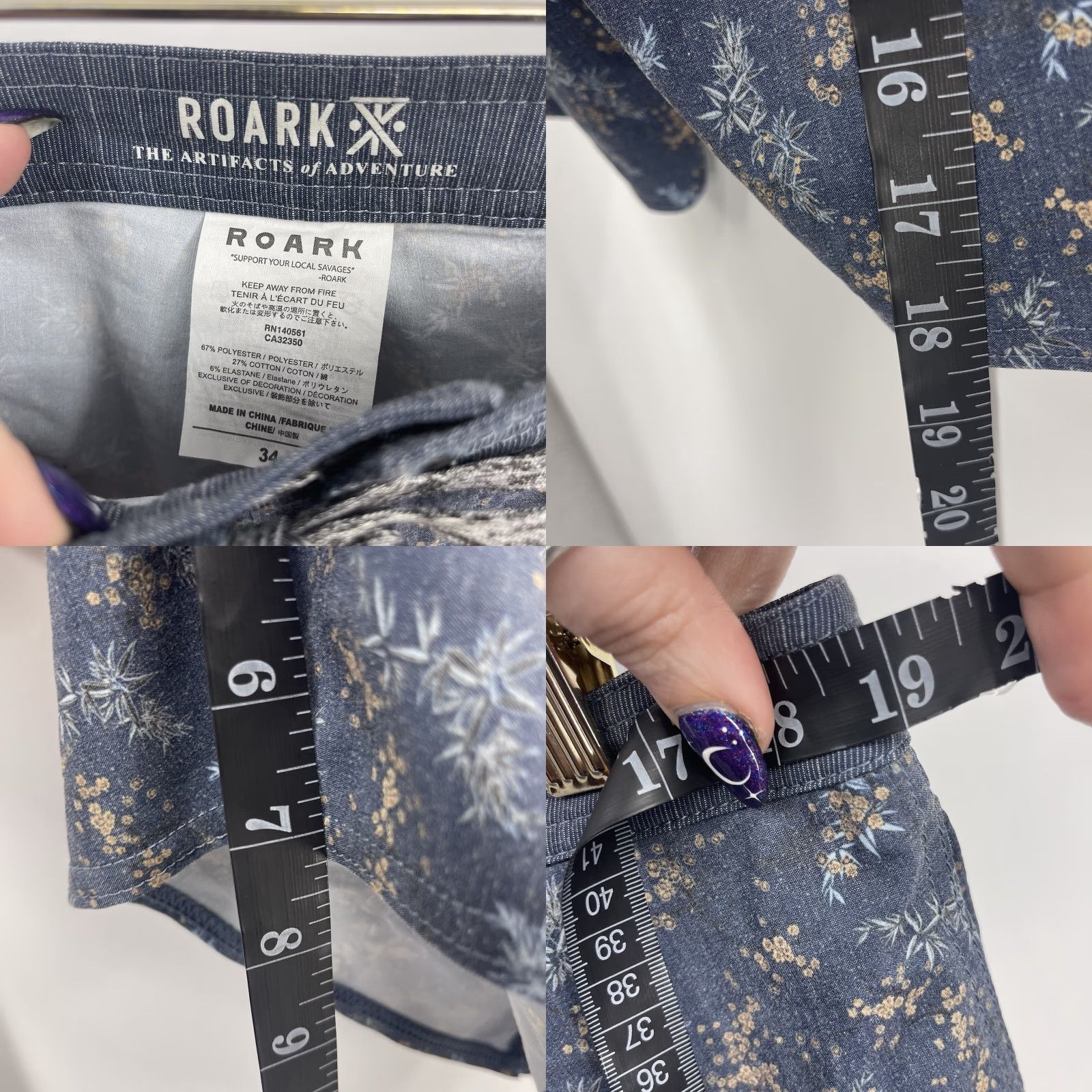 Roark Roark Board Shorts Mens 34 Hybrid Pockets All Day Gray Orange Preppy Shirt Size US 34 / EU 50 - 8 Thumbnail