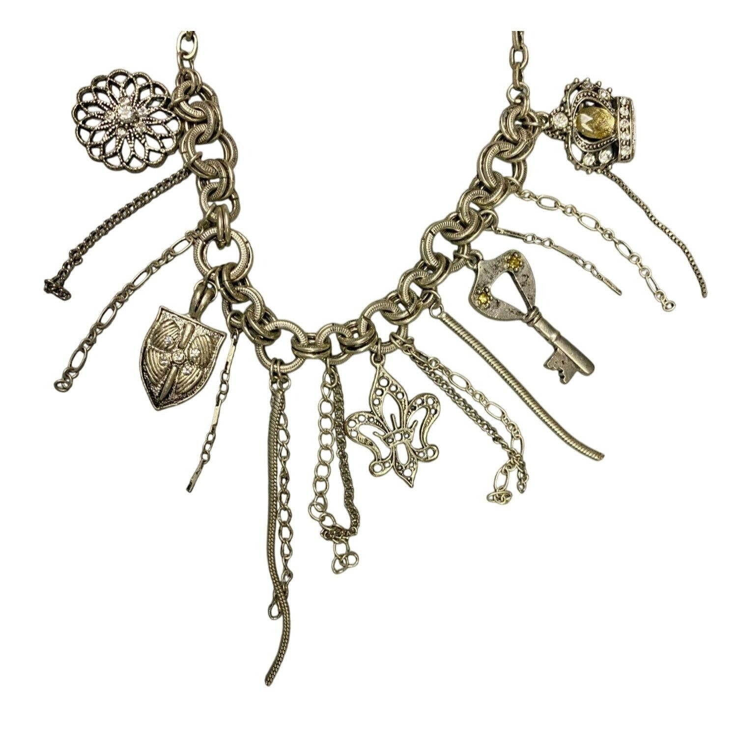 Other Steampunk Waterfall Charm Necklace With Key, Shield, Crown a Size ONE SIZE - 3 Thumbnail