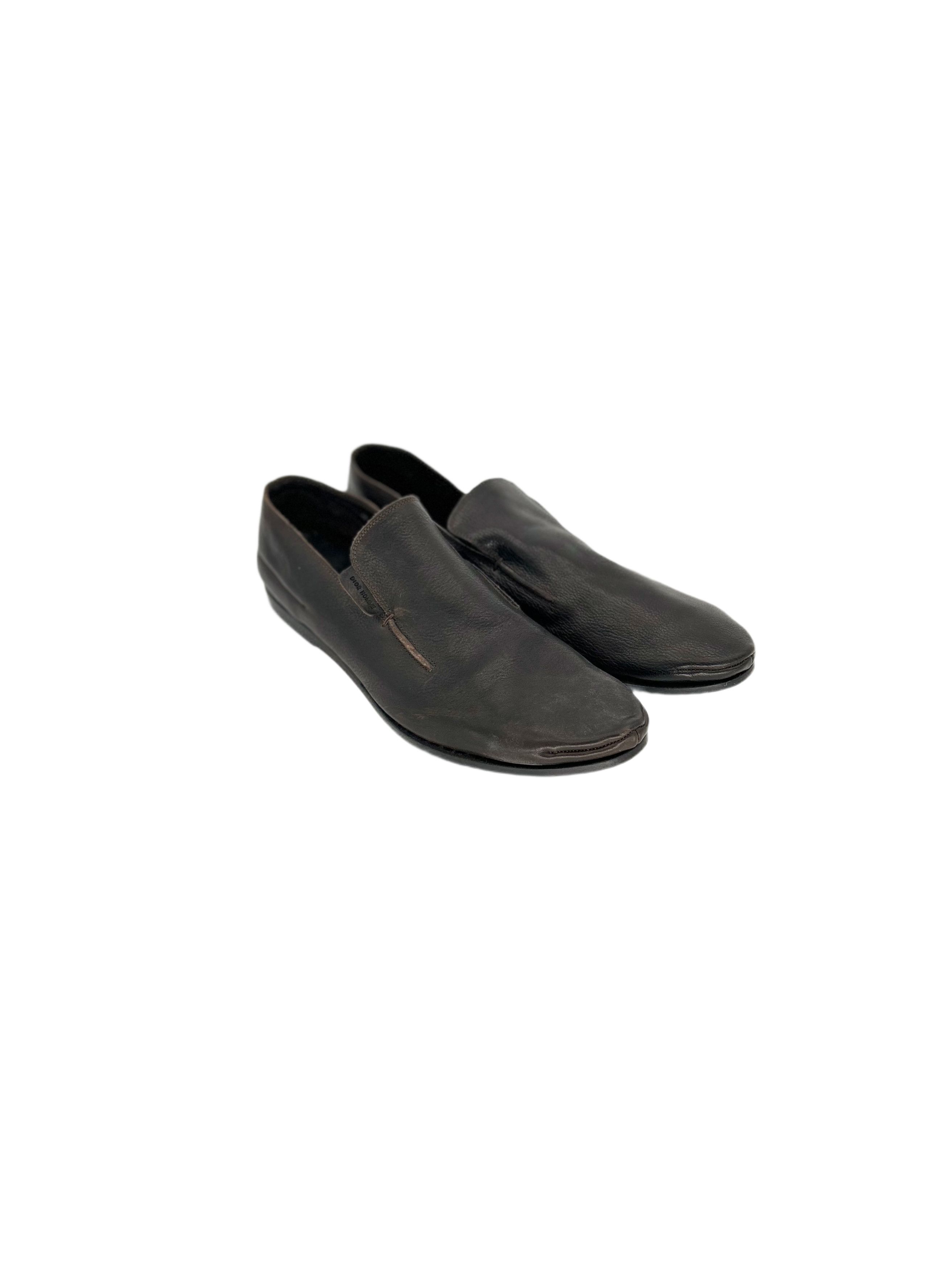 Dior Homme Brown Grained Leather Deconstructed Loafer