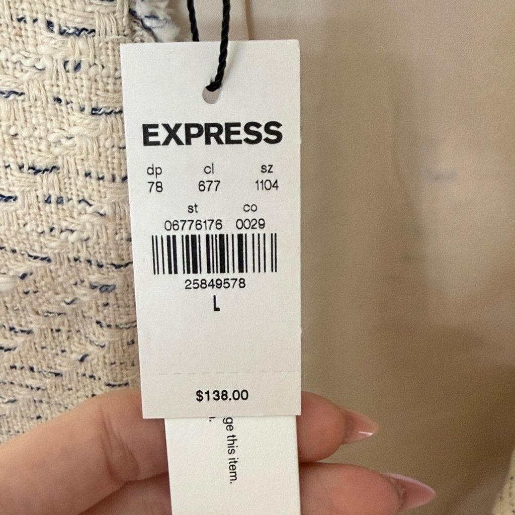 Express Express Neutral Cream Tweed Fringe Open-Front Blazer Size L / US 10 / IT 46 - 3 Thumbnail