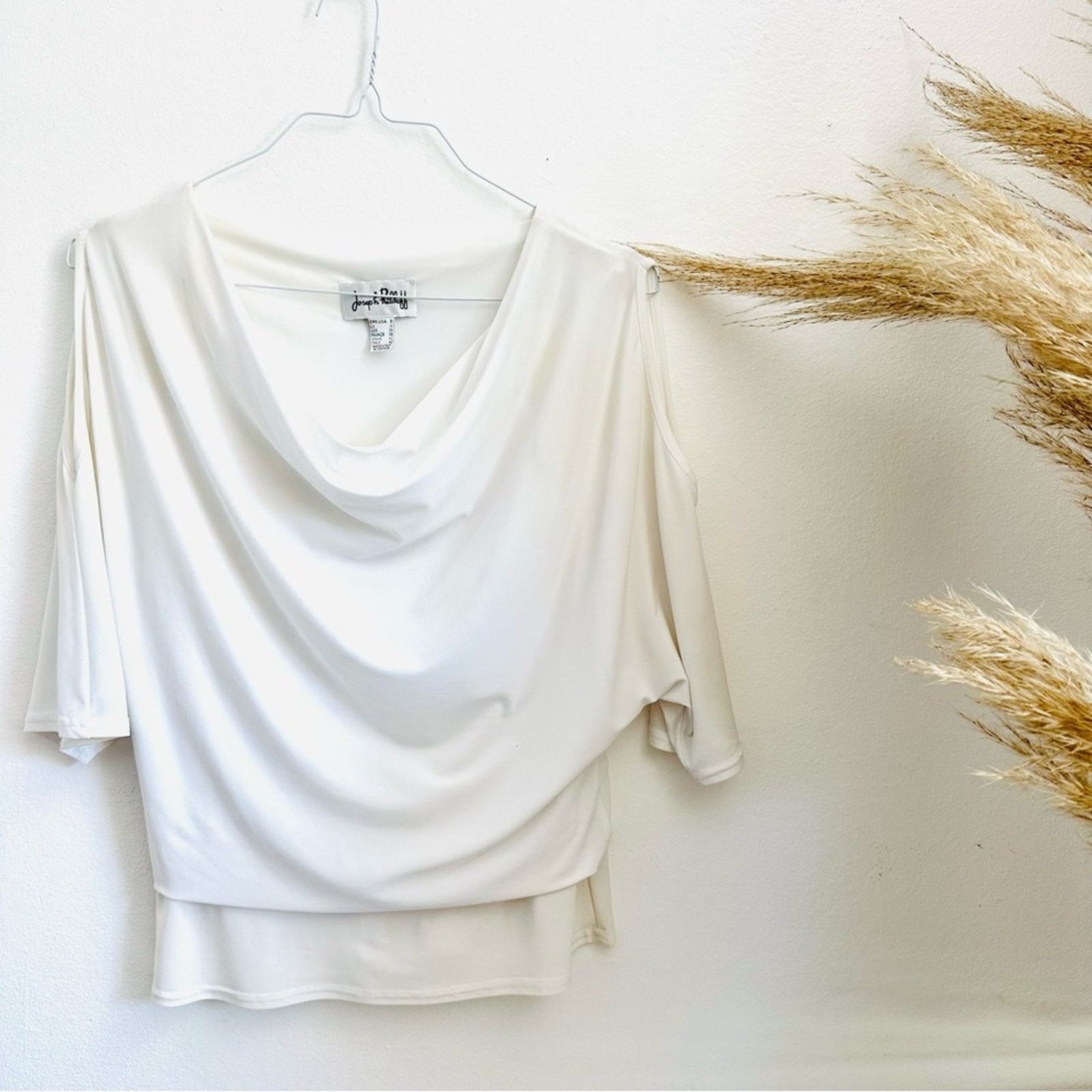 Joseph Ribkoff JOSEPH RIBKOFF White Ruche Cold Shoulder Blouse Shirt Top Size M / US 6-8 / IT 42-44 - 4 Thumbnail