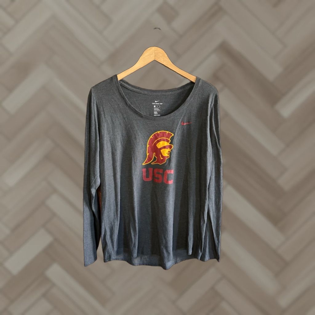 Nike Nike Dri-Fit T-Shirt Womens Long Sleeve Gray USC Graphic XL Pullover Shirt Regular Fit Size XL / US 12-14 / IT 48-50 - 1 Thumbnail